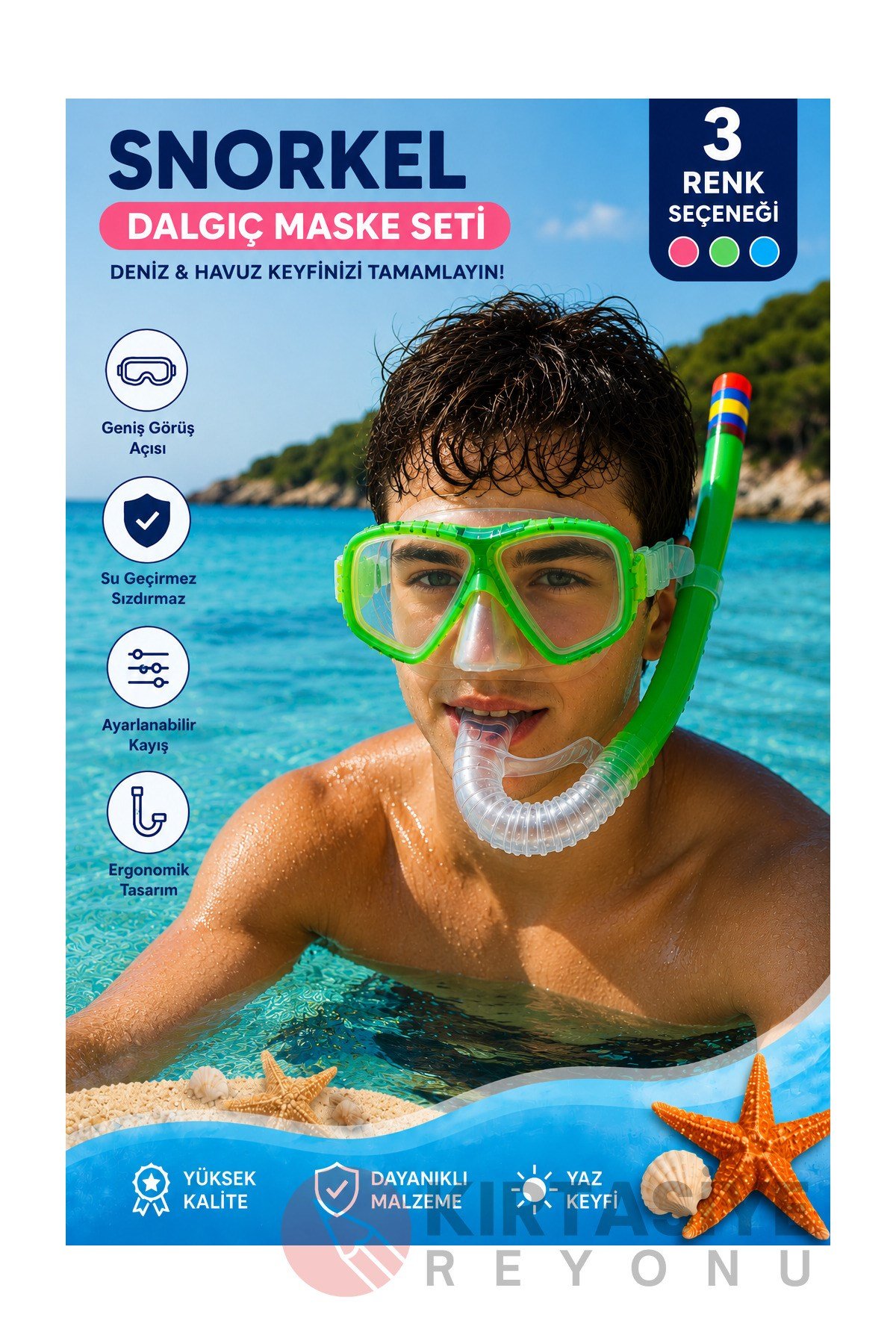 Deniz Havuz Yüzme Seti Gözlük ve Snorkel Seti (1 adet) (Çocuk ve Gençler için)