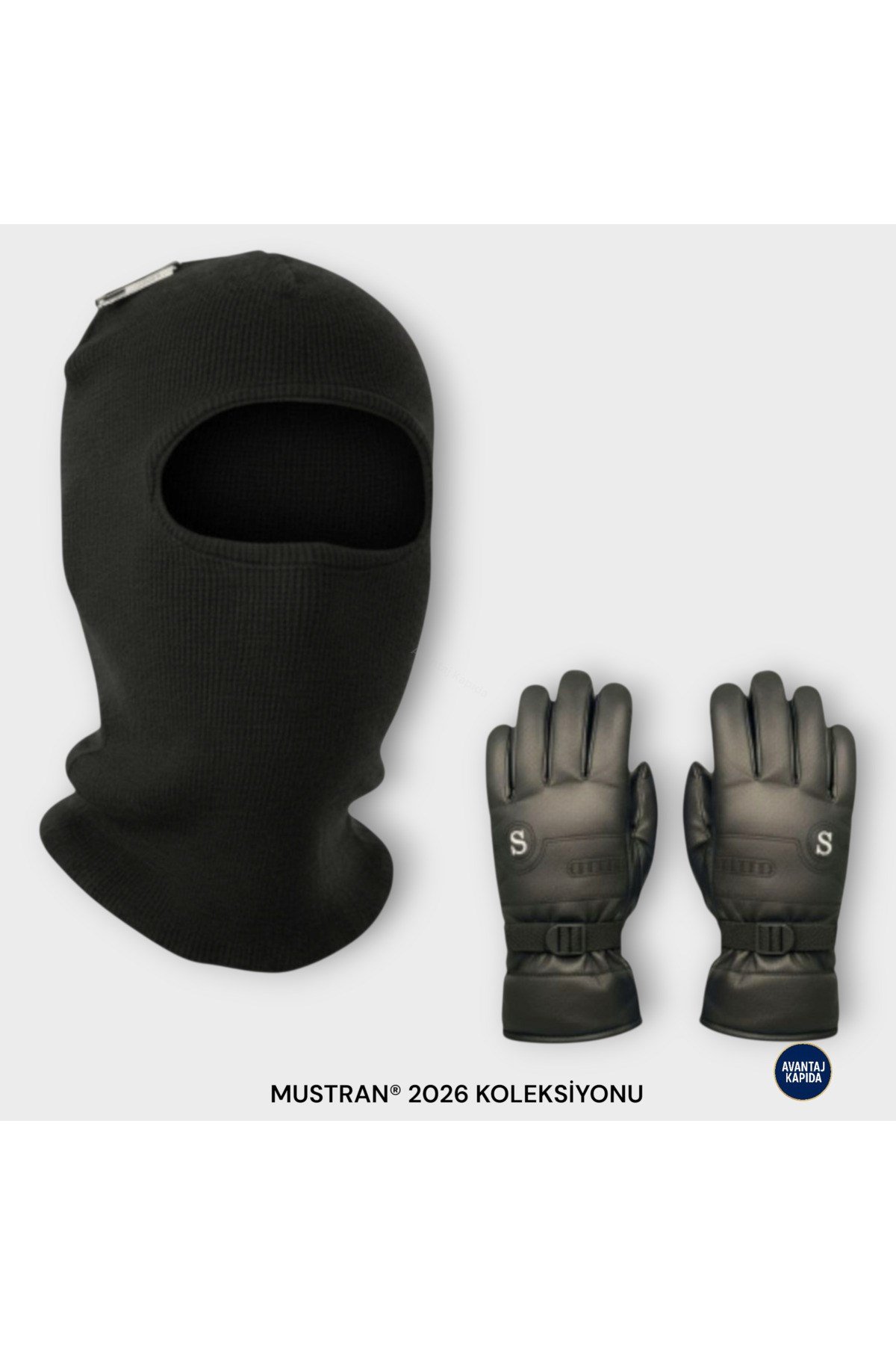 Deri İçi Kürklü XL/XXL Kayak Eldiveni Seti | Çift Kat Termal Maske Hediyeli | Soğuk Kar Koruması