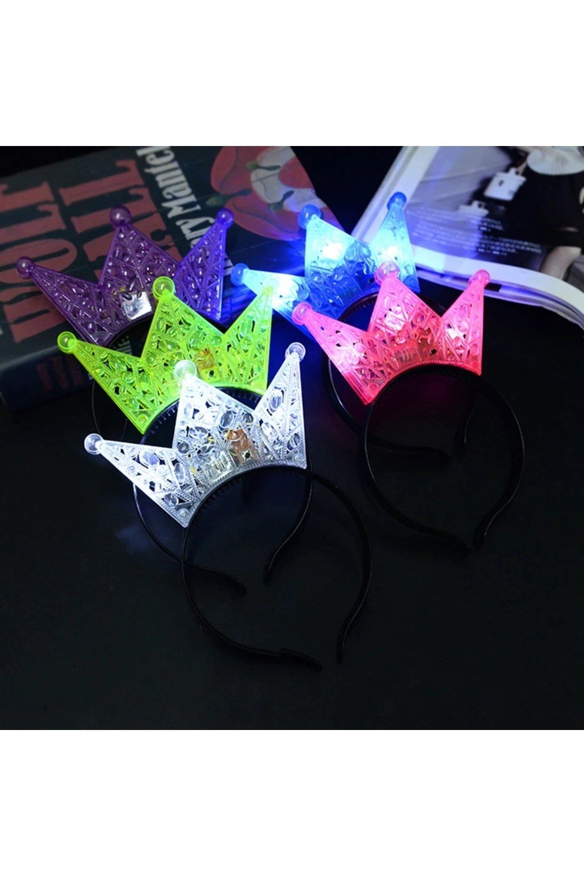 Ekstra Lüks Parlak Yanıp Sönen Led Işıklı Kral-Kraliçe Tacı Parti Tacı 16x18 cm