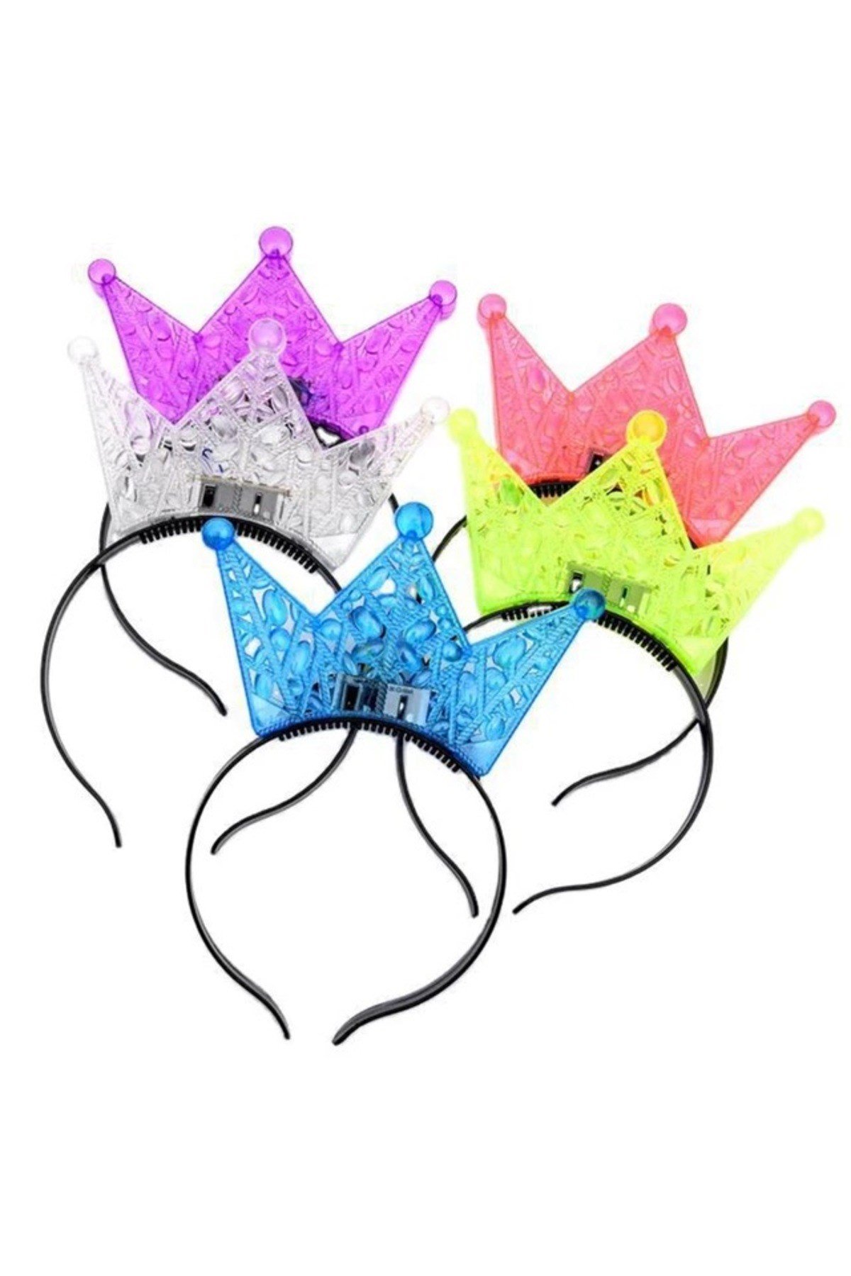 Ekstra Lüks Parlak Yanıp Sönen Led Işıklı Kral-Kraliçe Tacı Parti Tacı 16x18 cm
