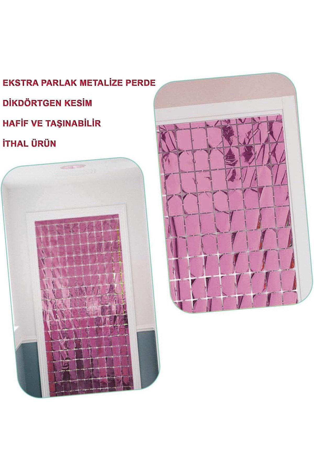 Ekstra Metalize Rose Gold Renk Disko Dikdörtgen Kesim Kapı Perdesi Dekorasyon 1x2 Metre