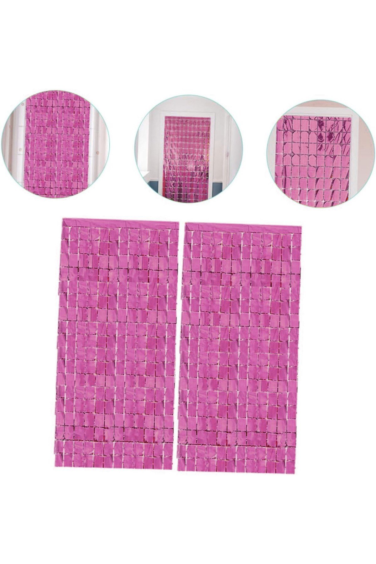 Ekstra Metalize Rose Gold Renk Disko Dikdörtgen Kesim Kapı Perdesi Dekorasyon 1x2 Metre
