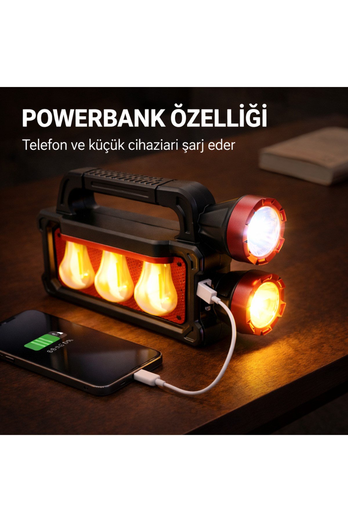Elektrik Kesintisi Solar Şarjlı Işıldak Powerbanklı Acil Durum Lambası Çift Işık Modlu Kamp Lambası