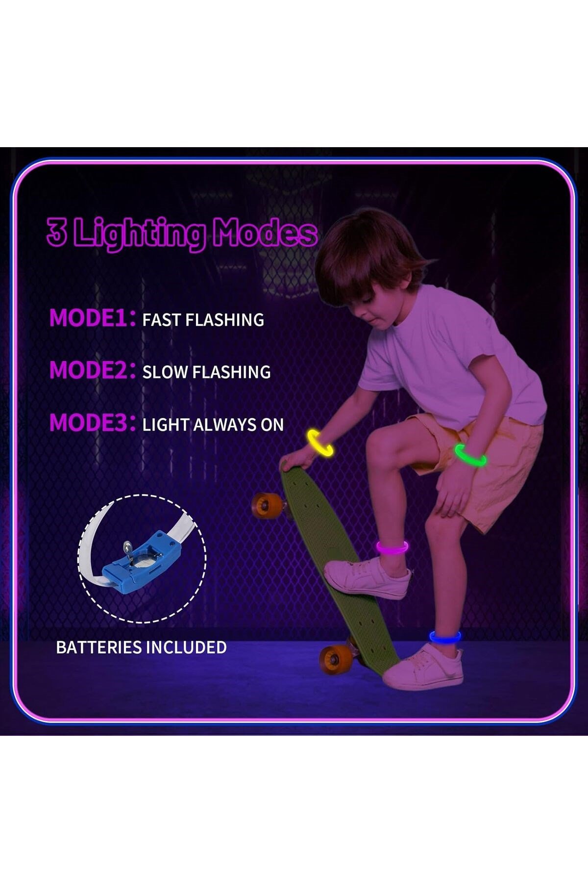 Festival & Parti LED Bileklik Baskı Yapılabilir 3 Farklı Mod Işıklı 1 Adet
