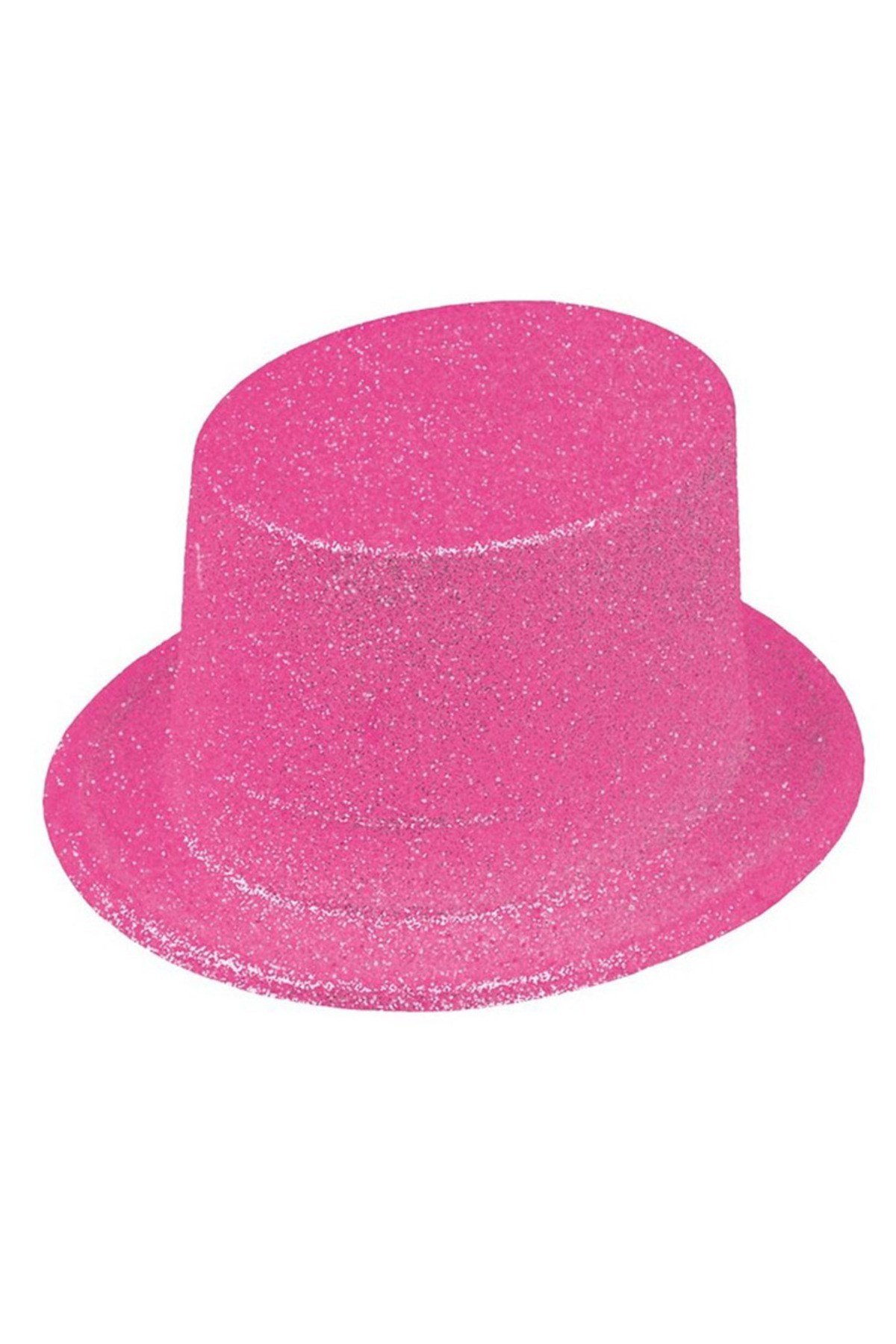 Floresan Pembe Renk Simli Uzun Fötr Melon Şapka 12 cm