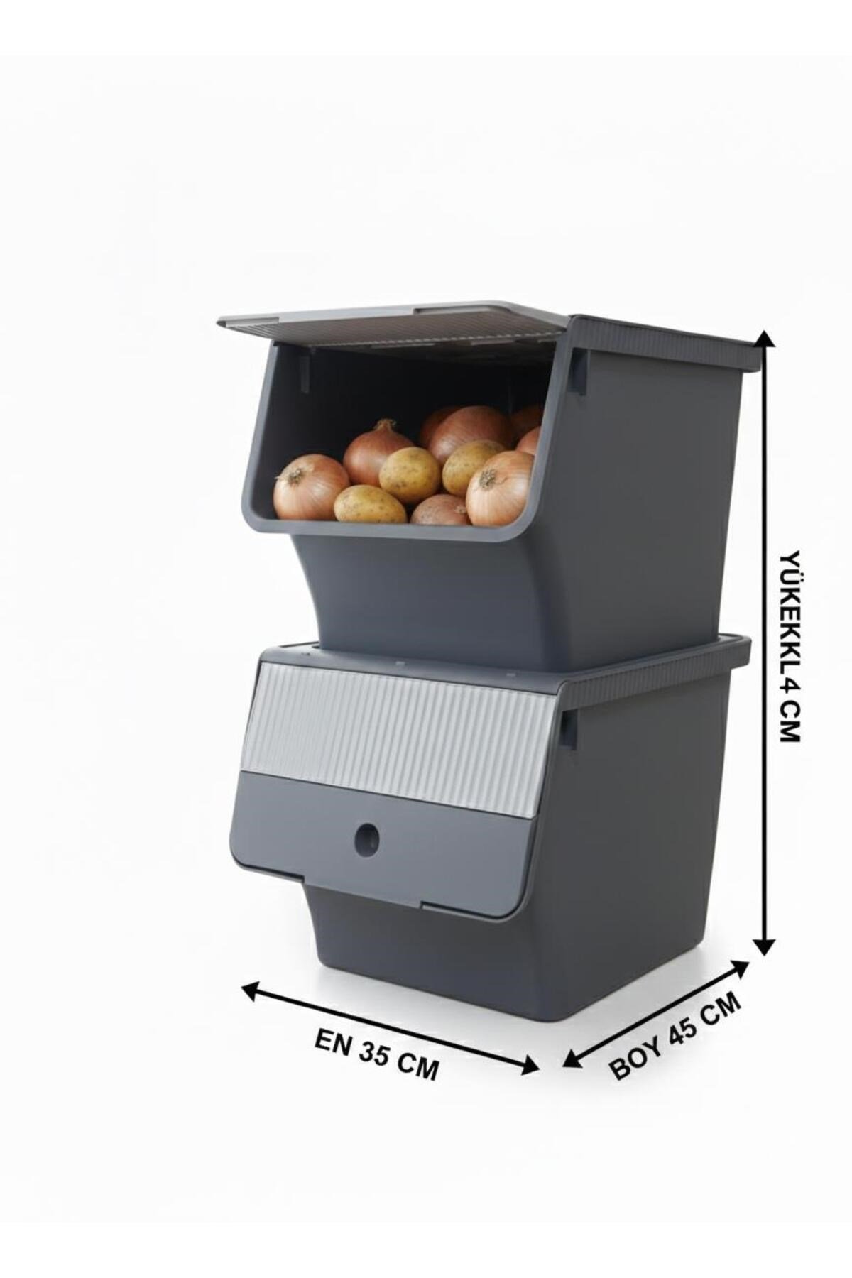 Füme 2'Li 33 LT Modubox Kayar Kapaklı Saklama Kabı & Patates Soğan Kovası & Erzak Kutusu