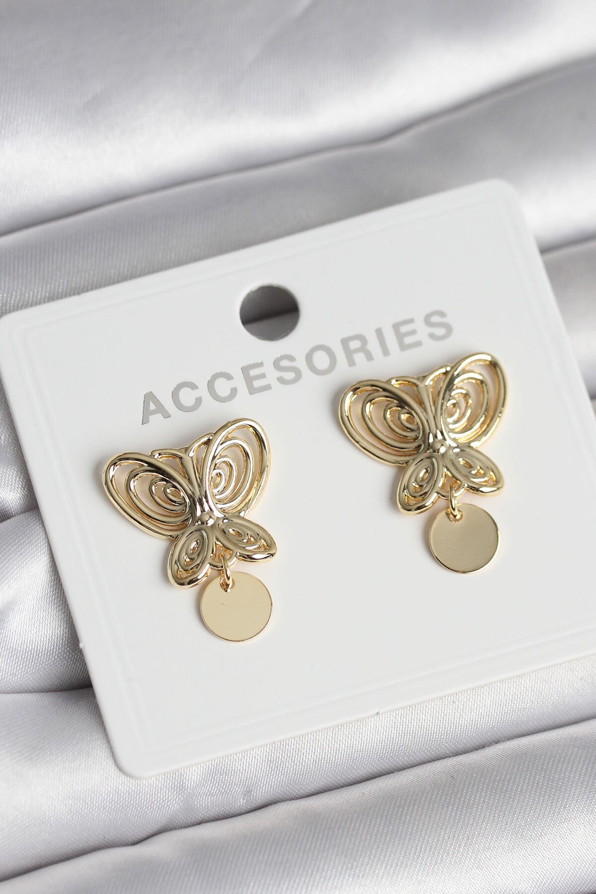 Füsun Küpesi Model Gold Renk Kelebek Model Pirinç Kadın Küpe