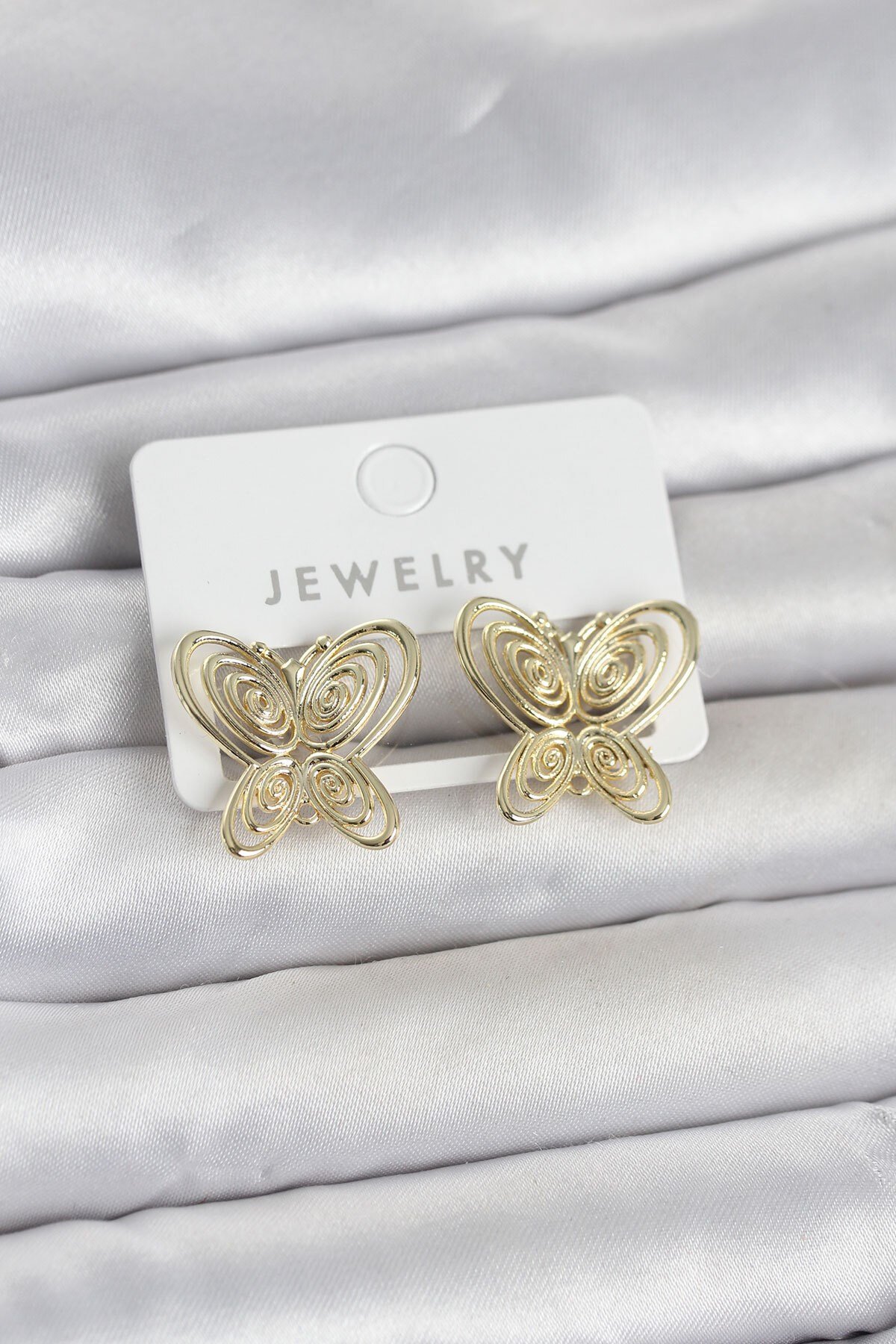 Füsun Küpesi Model Gold Renk Kelebek Model Pirinç Kadın Küpe