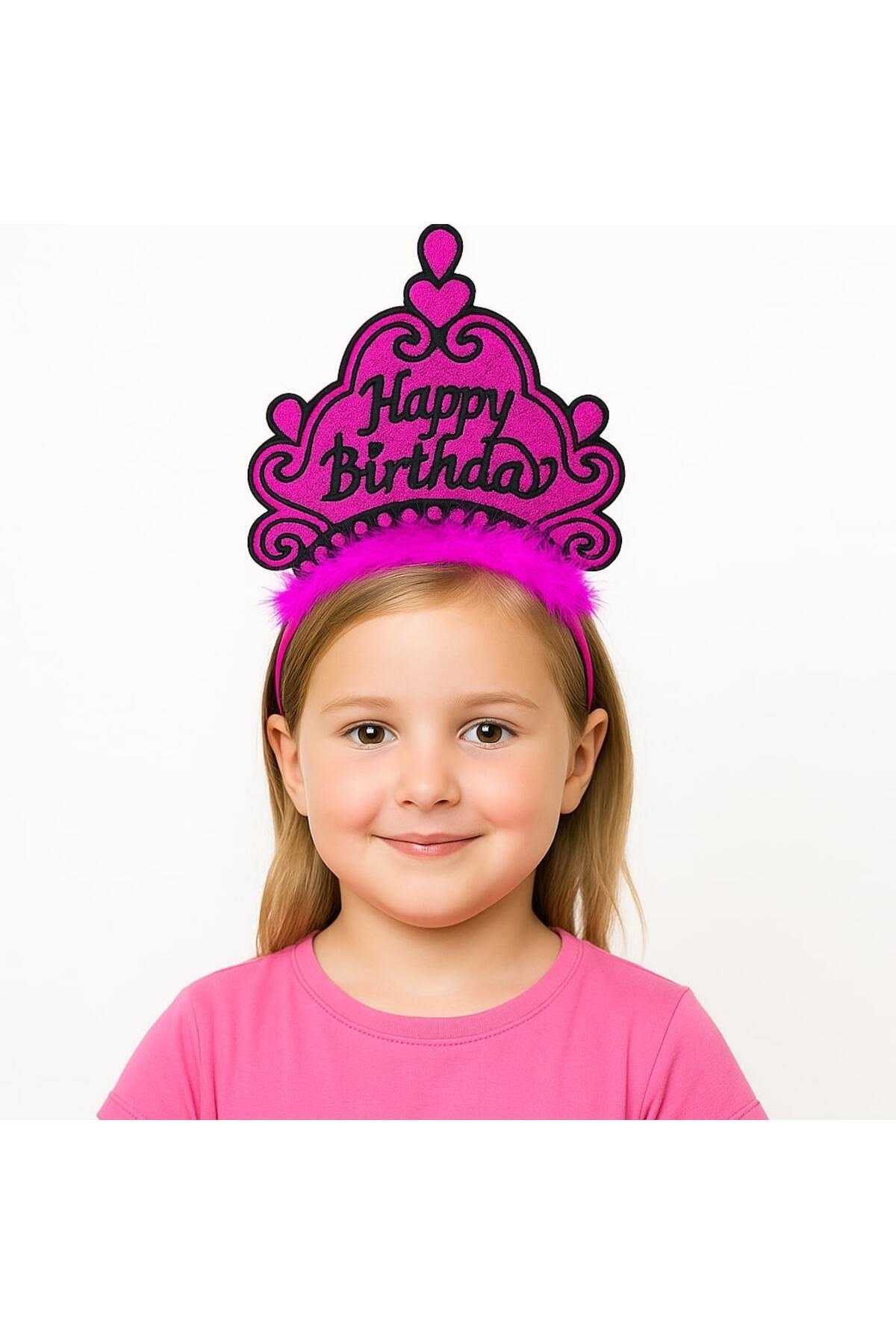 Fuşya Happy Birthday Prenses Tacı – Doğum Günü Taç Aksesuarı