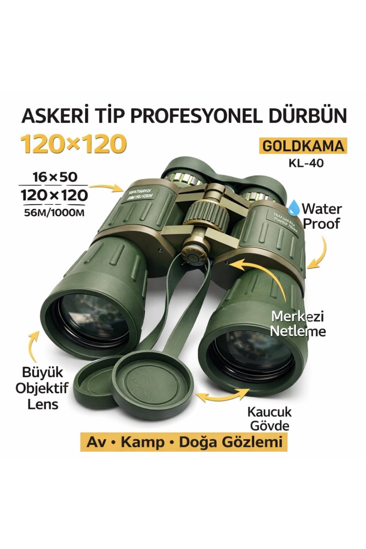 Gold Kama KL-40 Profesyonel Dürbün 120x120 Su Geçirmez HD Net Görüş Zoom Outdoor Kamp Avcı Denizci