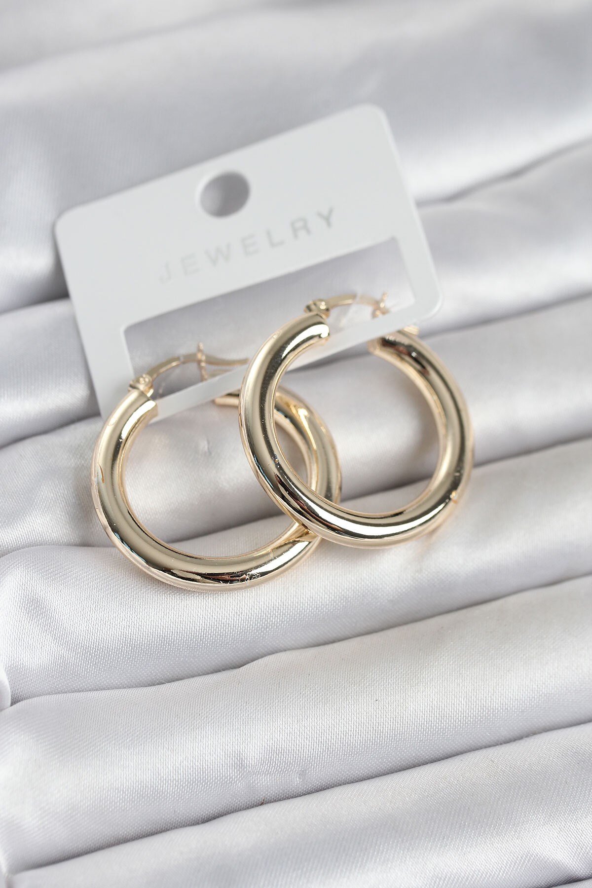 Gold Renk Pirinç Halka 30 mm Kadın Küpe