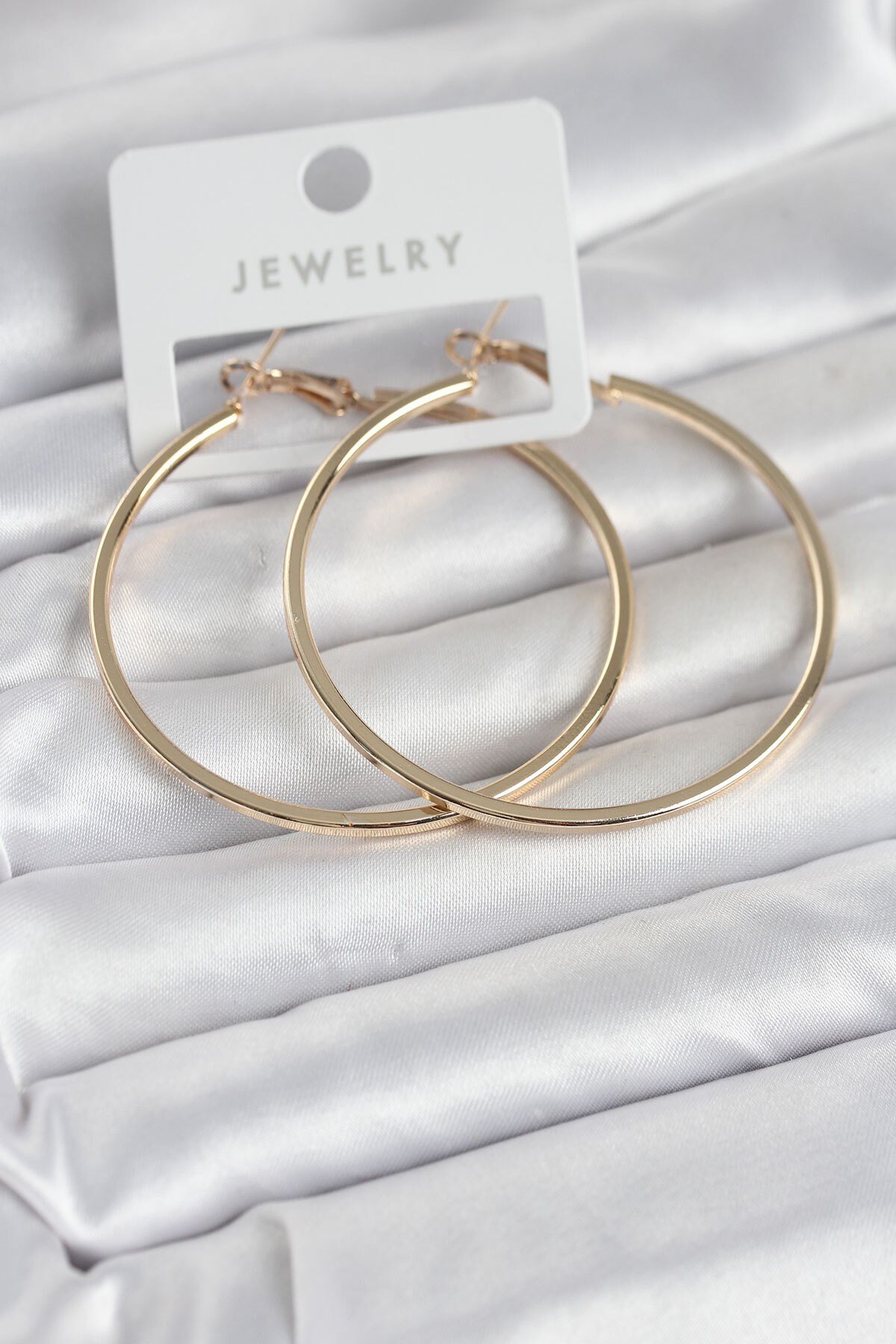 Gold Renk Pirinç Köşeli Kenar Halka 54 mm Kadın Küpe