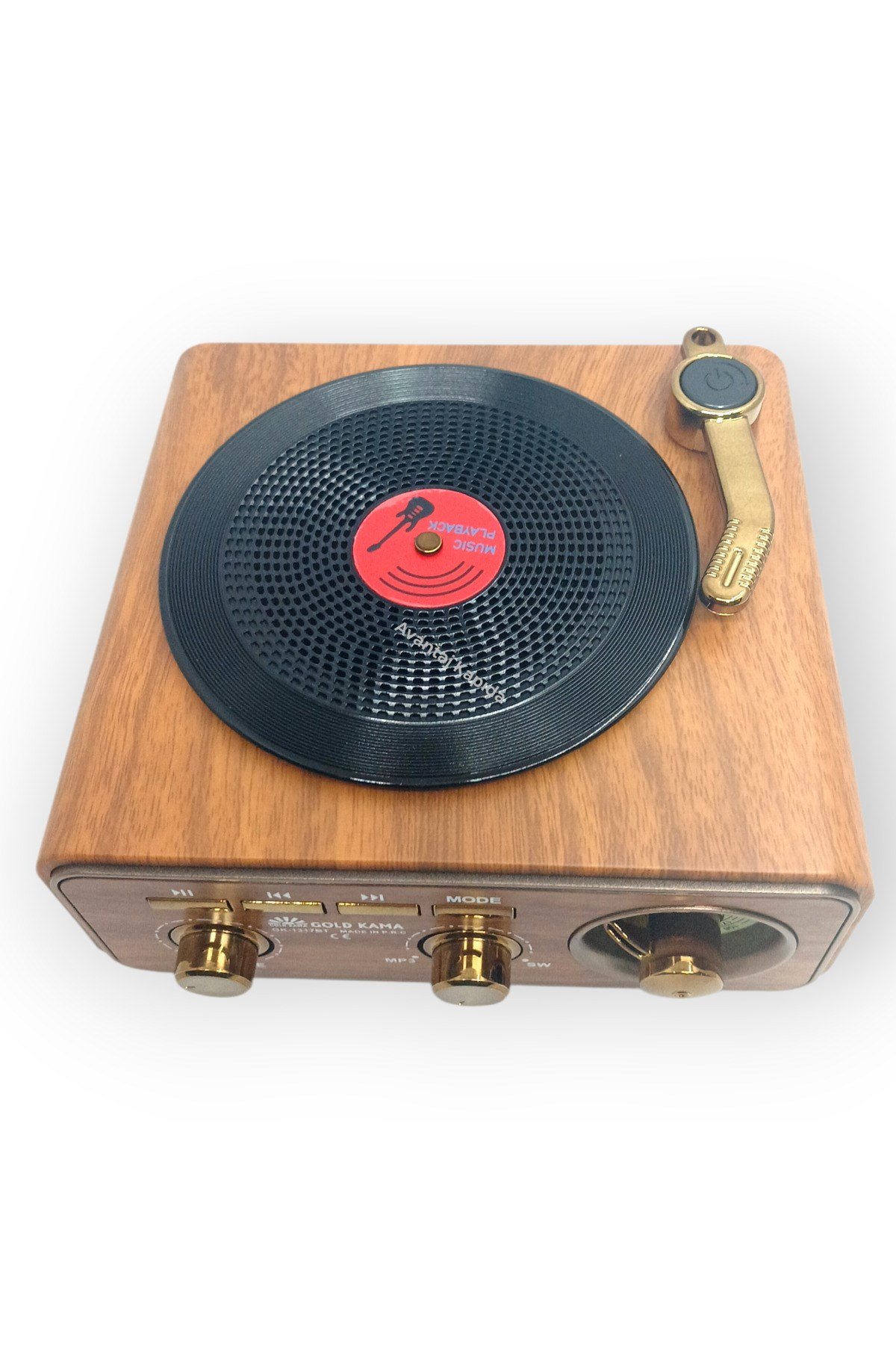 GoldKama Nostaljik Plak Tasarımlı Bluetooth Masa Radyosu Açma Kapama Plak Kolunda Şarjlı Portatif