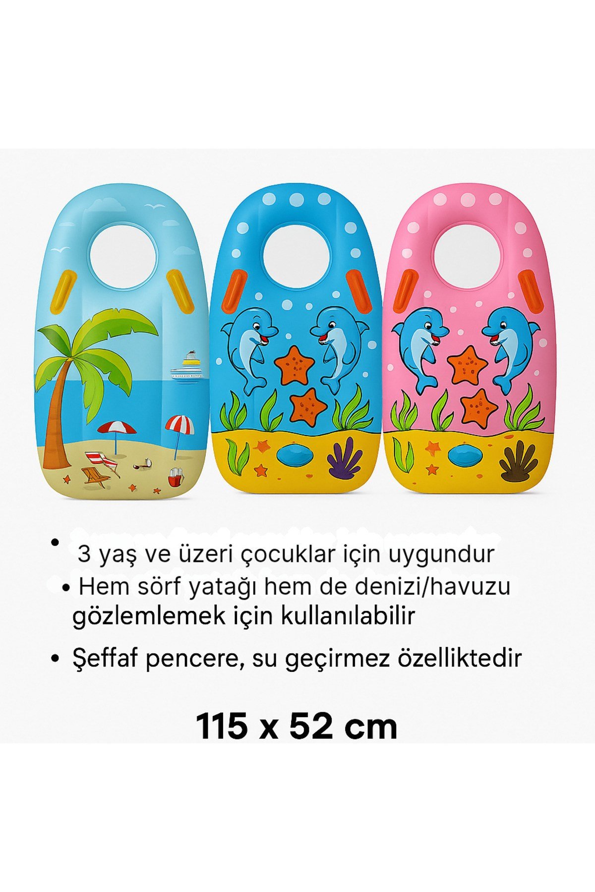 Gözlem Pencereli Şişme Çocuk Sörf 115x52 cm | 3+ Yaş Deniz ve Havuz