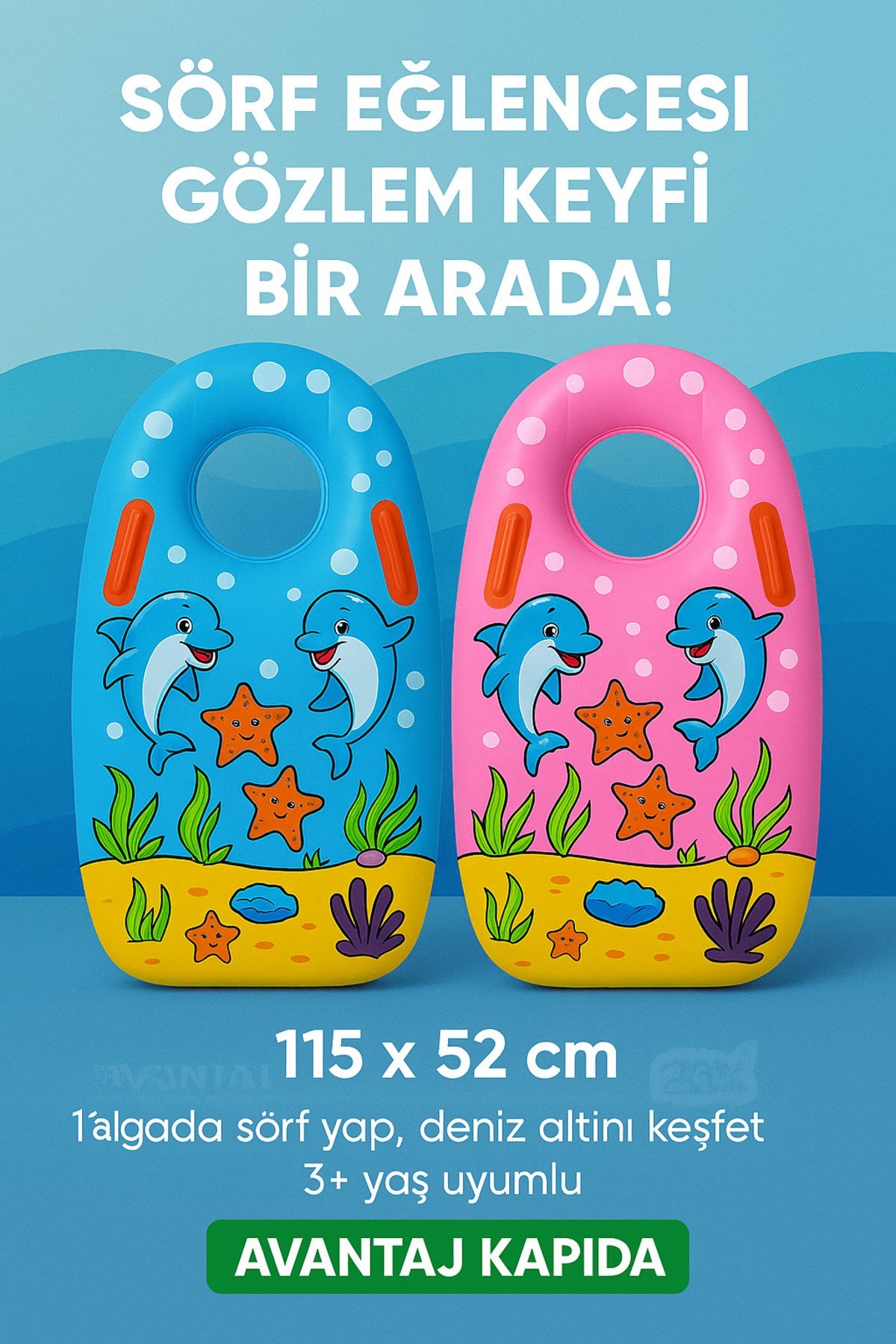 Gözlem Pencereli Şişme Çocuk Sörf Yatağı 115x52 Cm – 3 Yaş Deniz Ve Havuz Oyuncağı