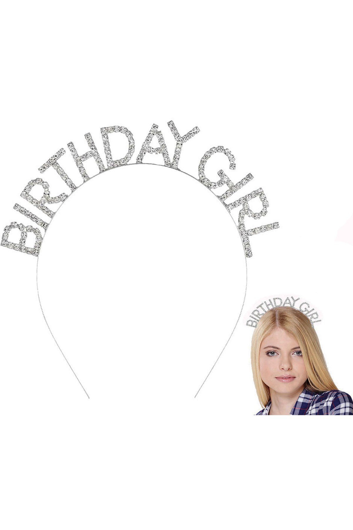 Gümüş Kristal Taşlı Birthday Girl Doğum Günü Tacı İthal Ürün A Kalite 17x16 cm