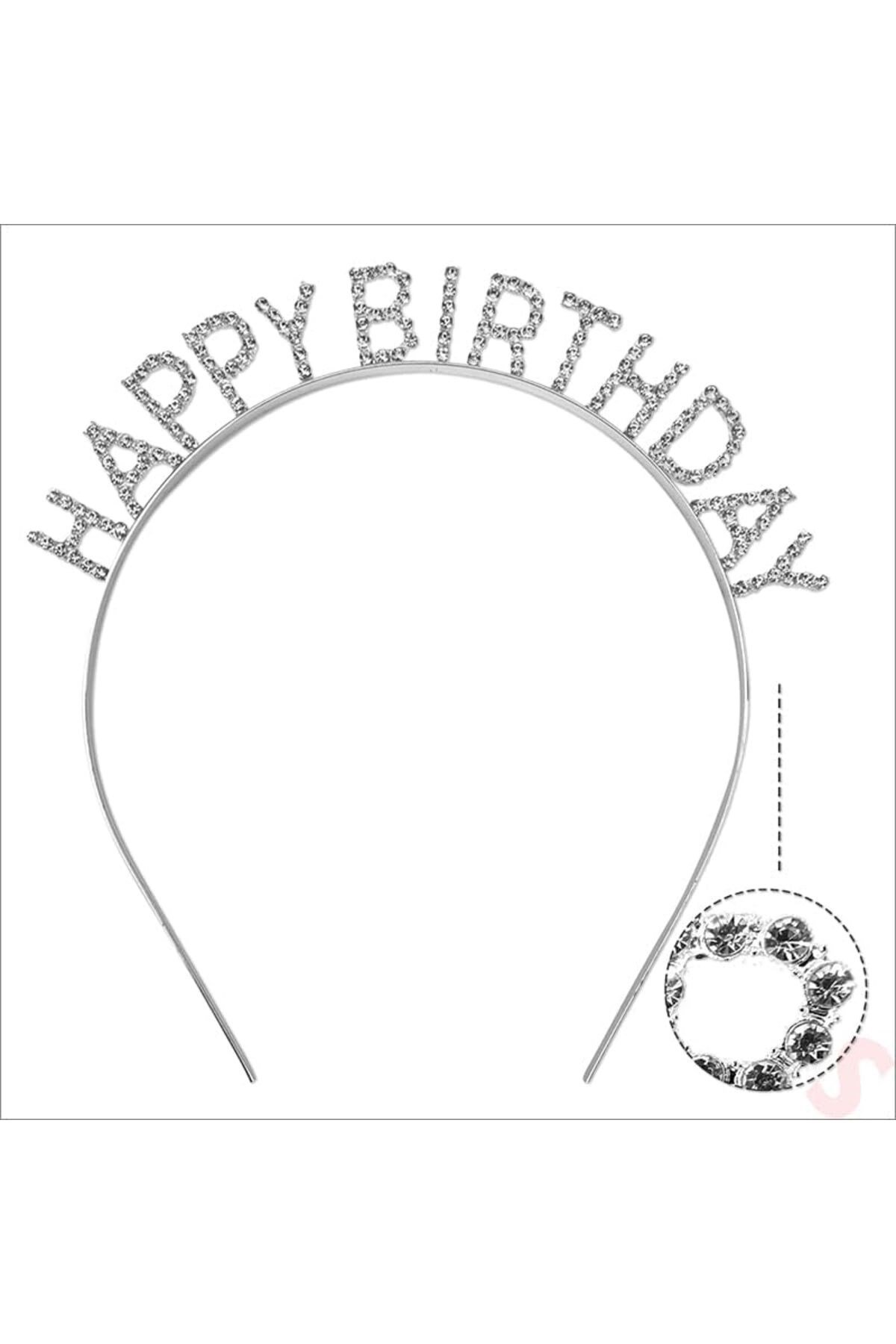 Gümüş Kristal Taşlı Happy Birthday Doğum Günü Tacı İthal Ürün A Kalite 17x16 cm