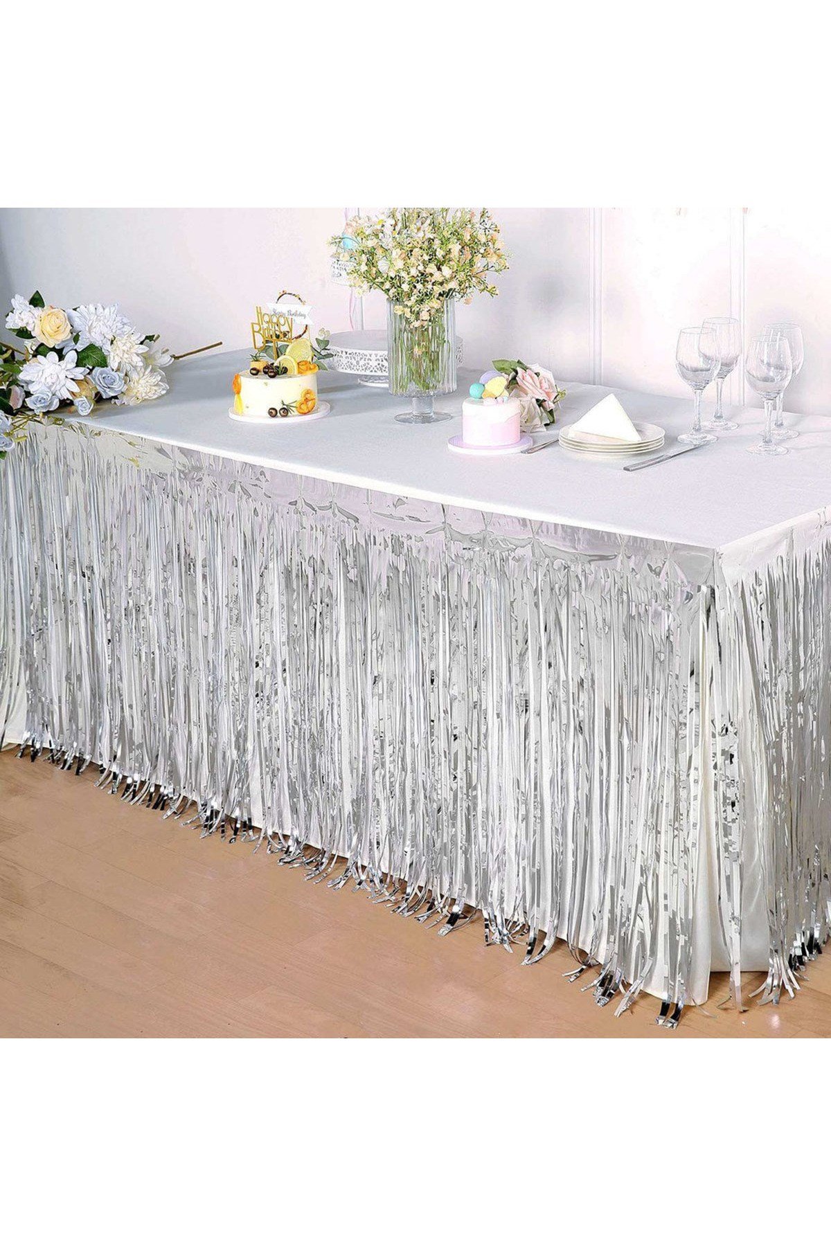 Gümüş Metalize Masa Eteği 275x75 cm – Kendinden Yapışkanlı