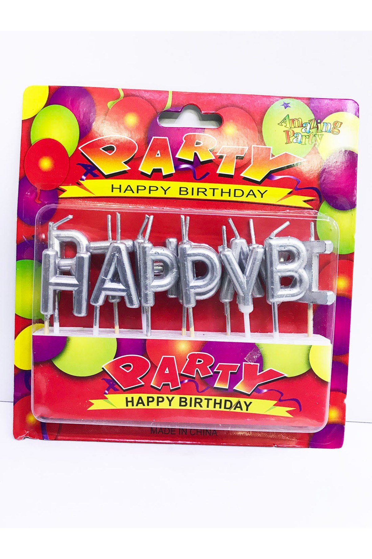 Gümüş Renk Happy Birthday Yazılabilen Parti Mumu