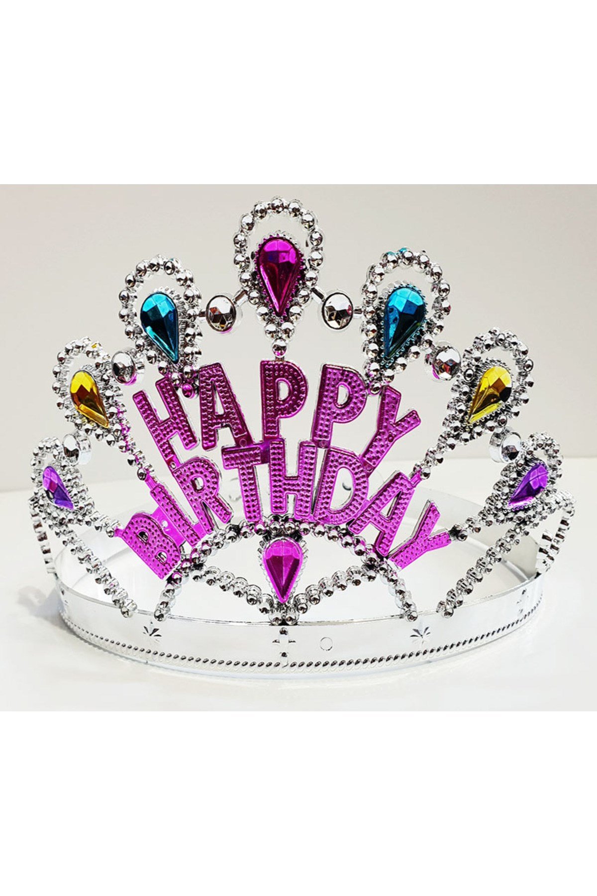 Gümüş Renk Happy Birthday Yazılı Doğum Günü Tacı 60 cm