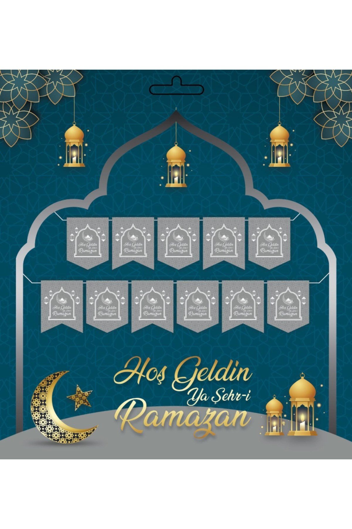 Gümüş Renk Hoşgeldin Ya Şehr-i Ramazan Yazılı Banner Ramazan Süslemesi 230 cm
