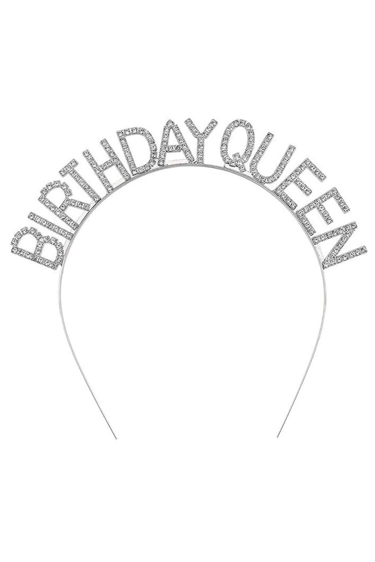 Gümüş Renk Kristal Taşlı Parlak Birthday Queen Yazılı Kraliçe Taç 16x17 cm