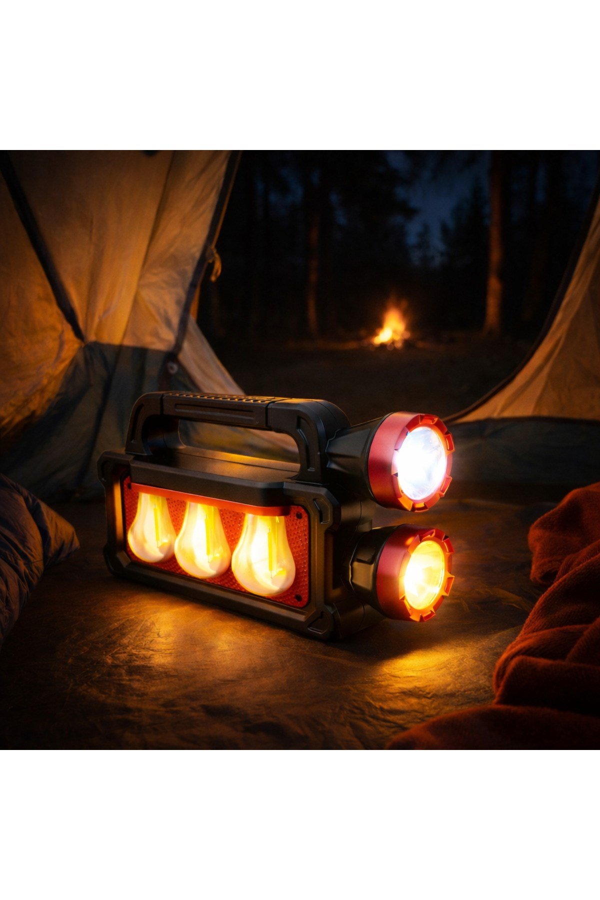 Güneş Enerjili Powerbankli Şarjlı Güçlü Işıldak SOS 3 Işık Modlu Avcılık Kamp Outdoor Lambası