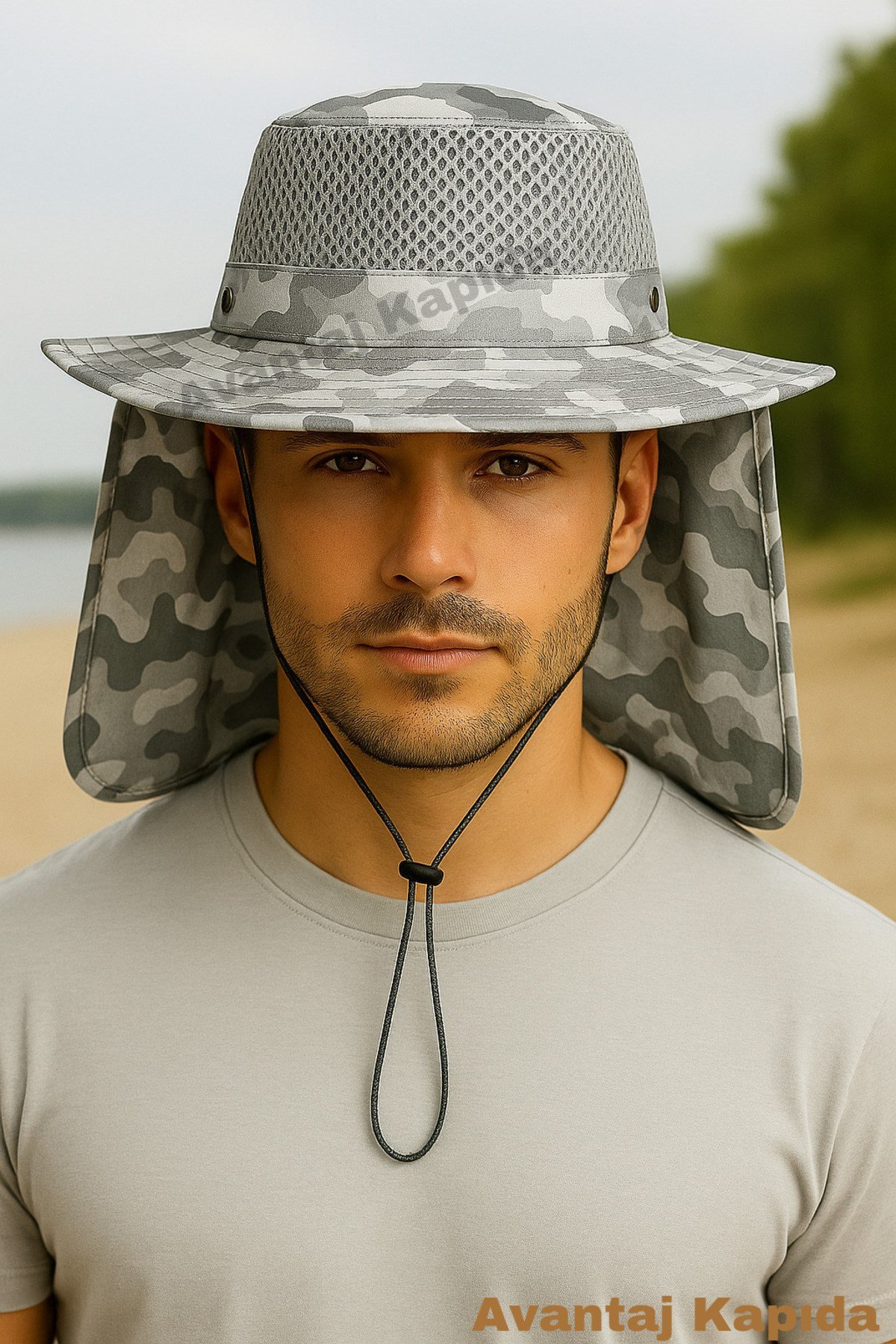 Güneş Korumalı Enseli Outdoor Şapka Bahçe Balıkçı Kamuflaj Güneş Şapkası Hafif
