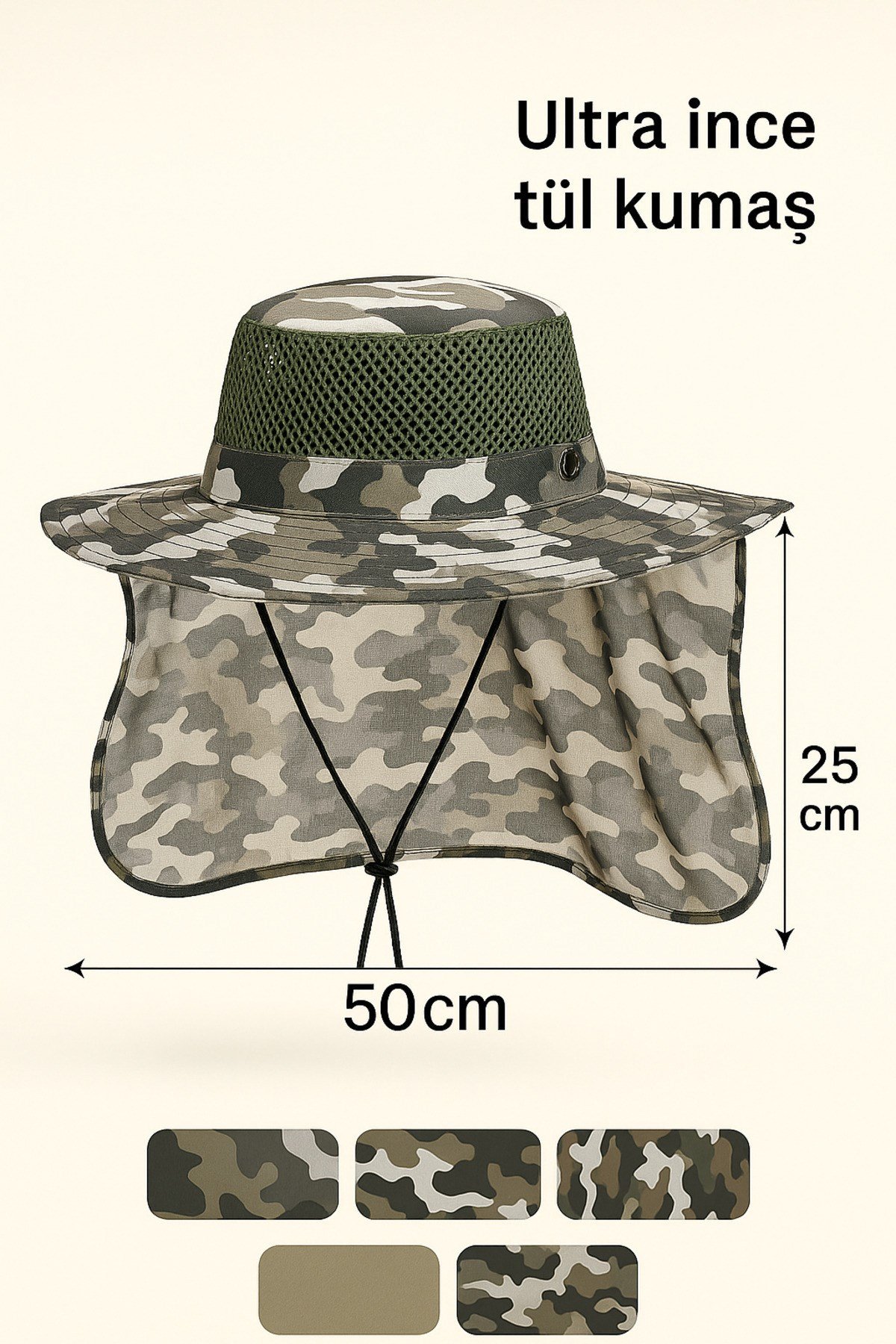 Güneş Korumalı Enseli Outdoor Şapka Bahçe Balıkçı Kamuflaj Güneş Şapkası Hafif