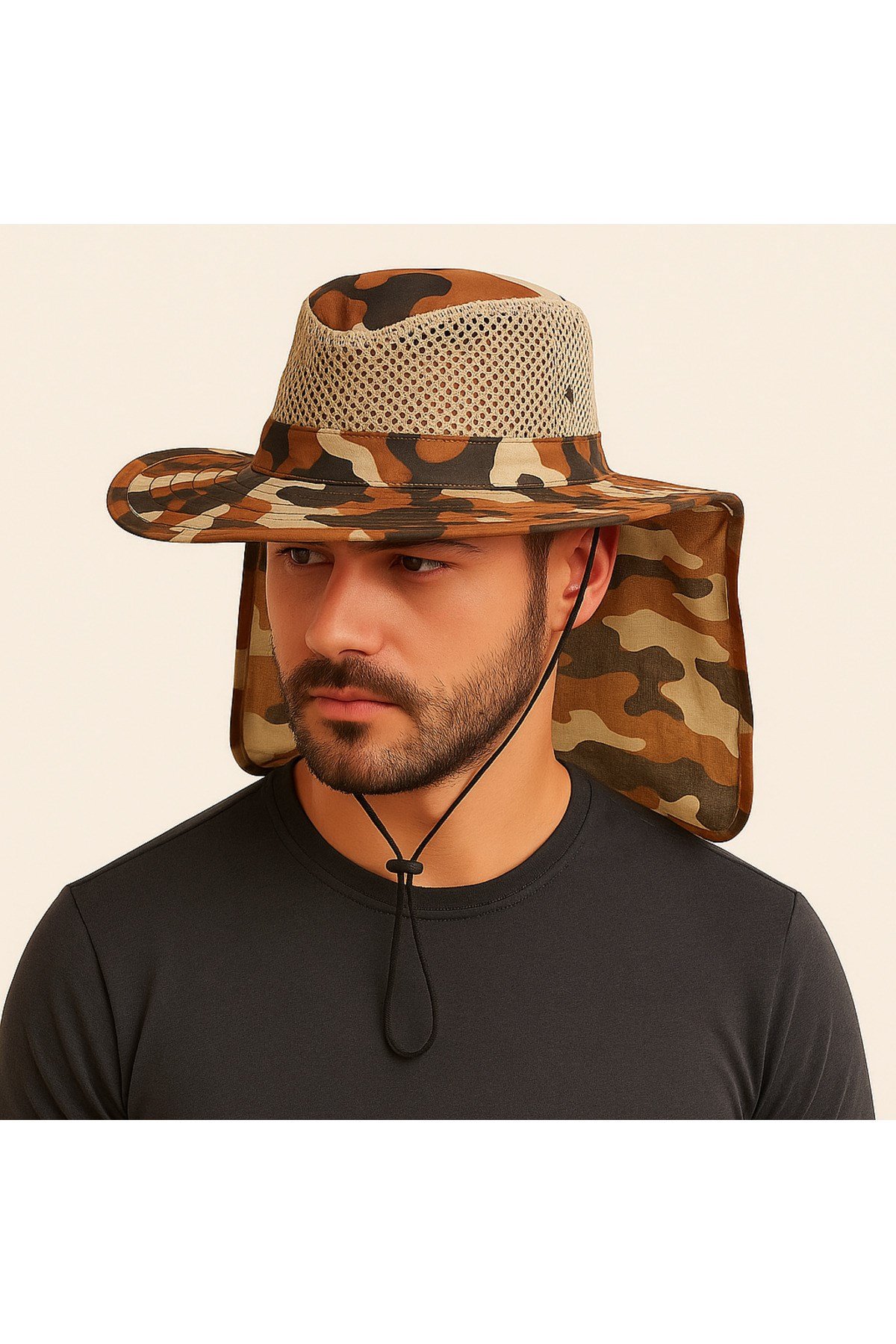 Güneş Korumalı Enseli Outdoor Şapka Bahçe Balıkçı Kamuflaj Güneş Şapkası Hafif