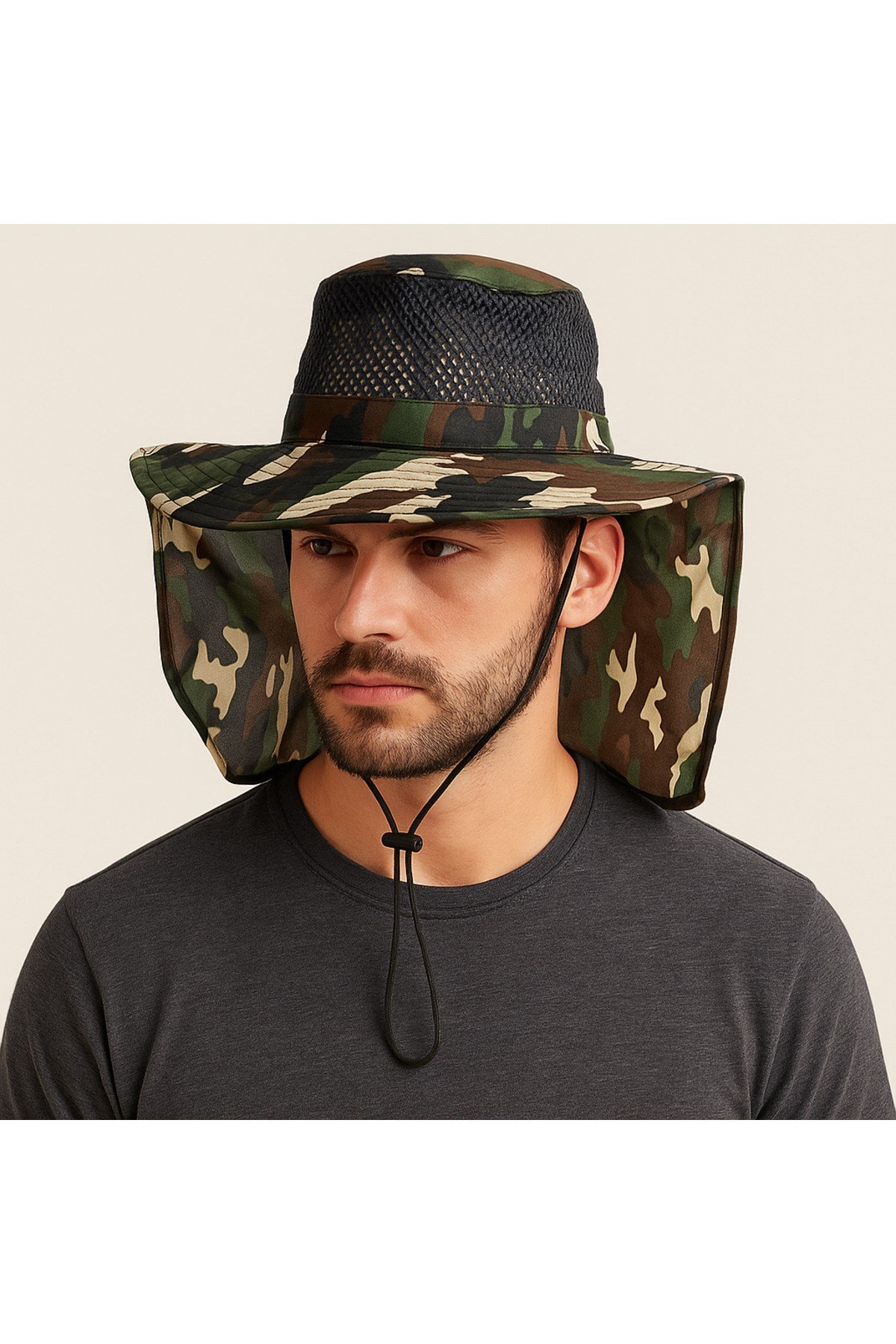 Güneş Korumalı Enseli Outdoor Şapka Bahçe Balıkçı Kamuflaj Güneş Şapkası Hafif