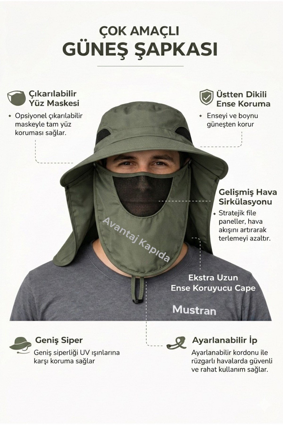 Güneş Korumalı Sök Tak Maskeli Unisex Enseli Şapka Sinek Koruyucu Tarla Balıkçı Kamp Outdoor Plaj