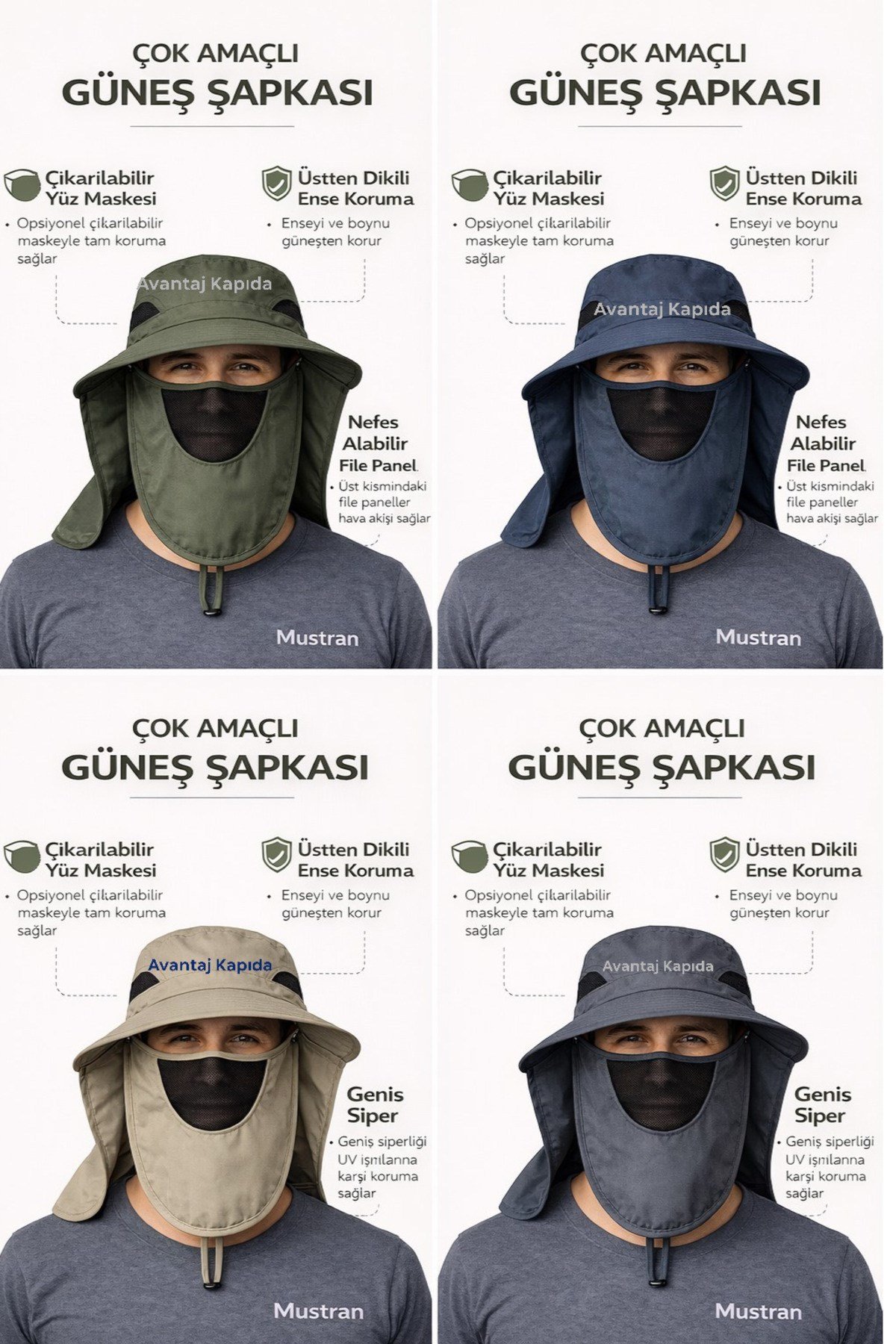 Güneş Korumalı Sök Tak Maskeli Unisex Enseli Şapka Sinek Koruyucu Tarla Balıkçı Kamp Outdoor Plaj