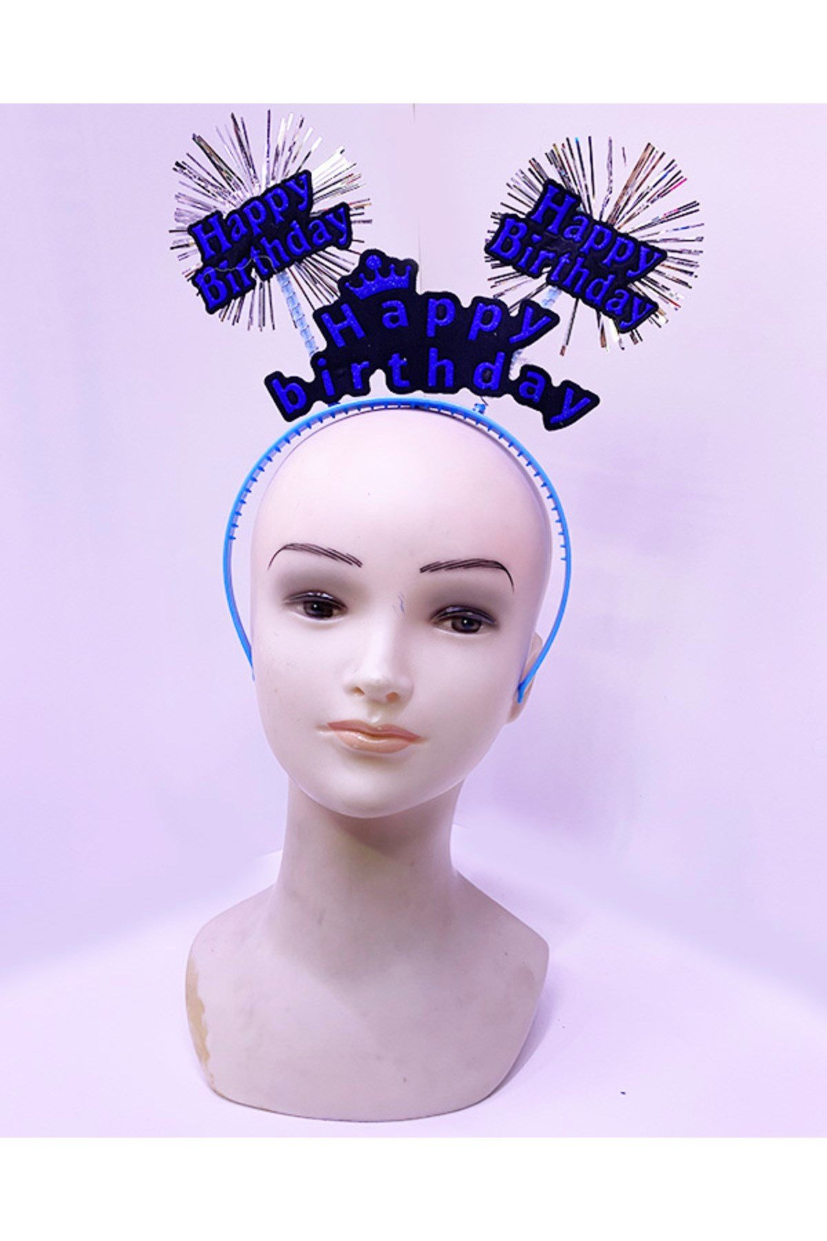 Happy Birthday Yazılı Püsküllü Neon Mavi Renk Doğum Günü Tacı 22x19 cm