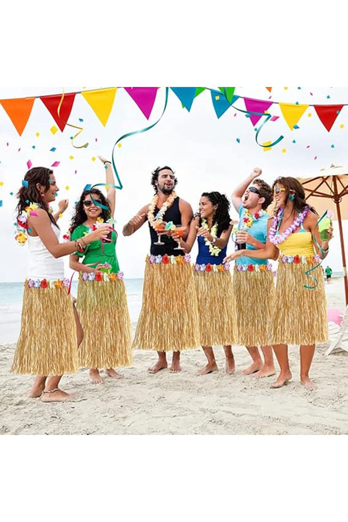 Hawaii Tarzı Hula Eteği – 60 cm Hasır Naturel Etek