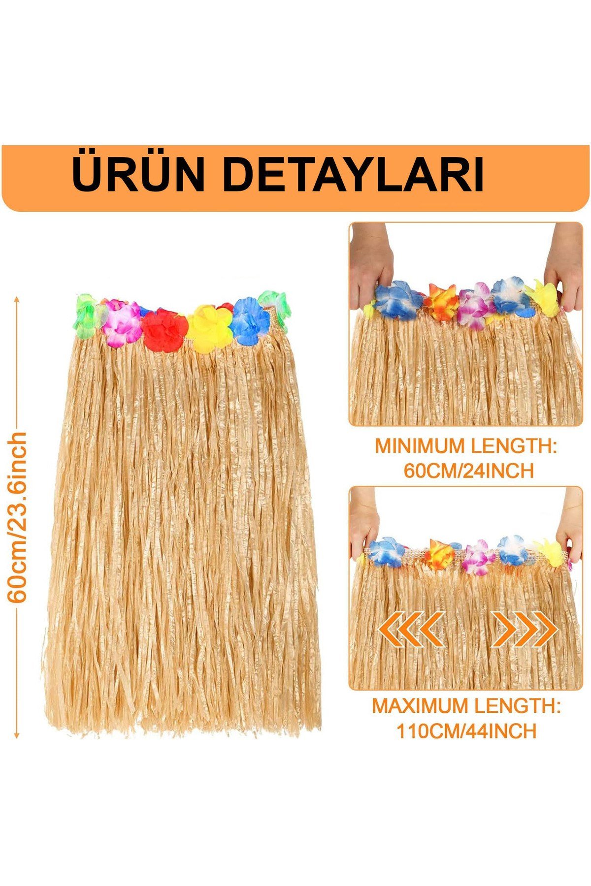 Hawaii Tarzı Hula Eteği – 60 cm Hasır Naturel Etek