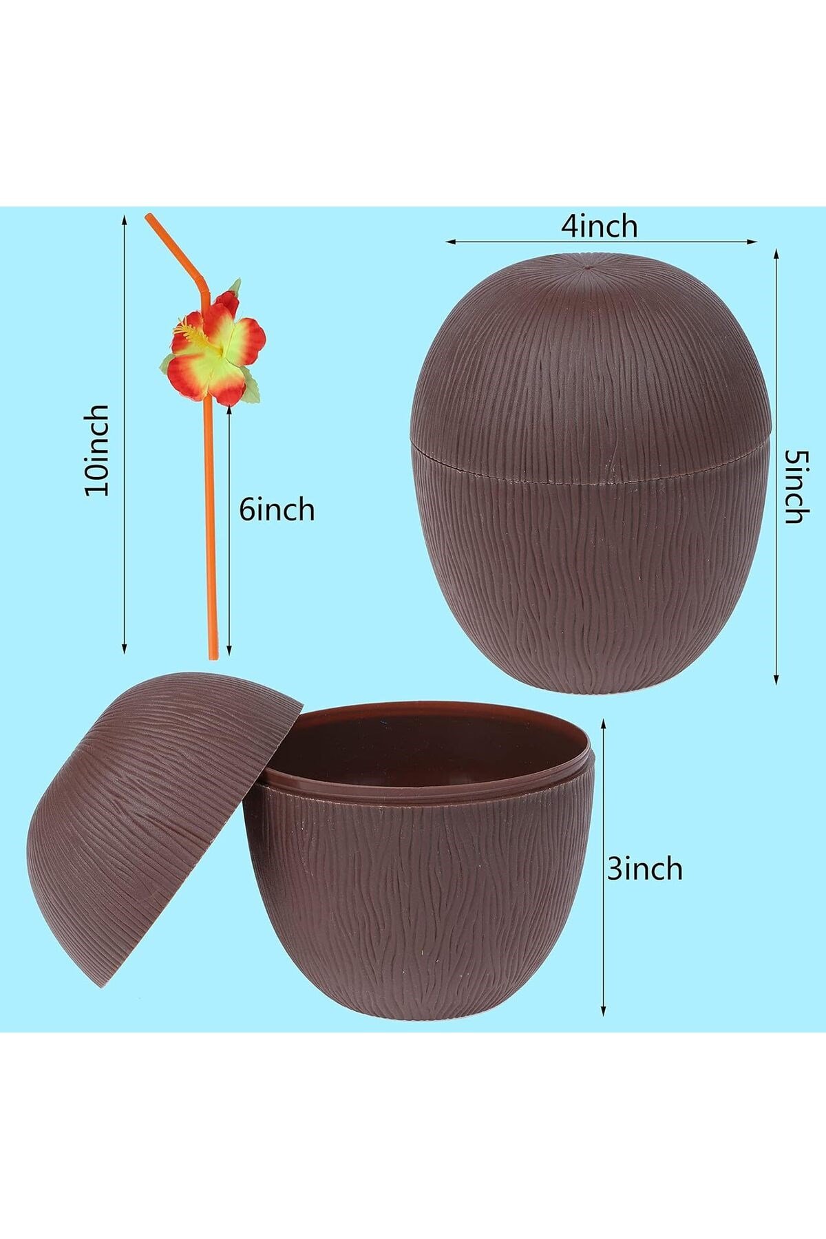 Hindistan Cevizi Hawaii Luau Aloha Pipetli İçecek Kabı Bardak 10x13 cm 1 Adet