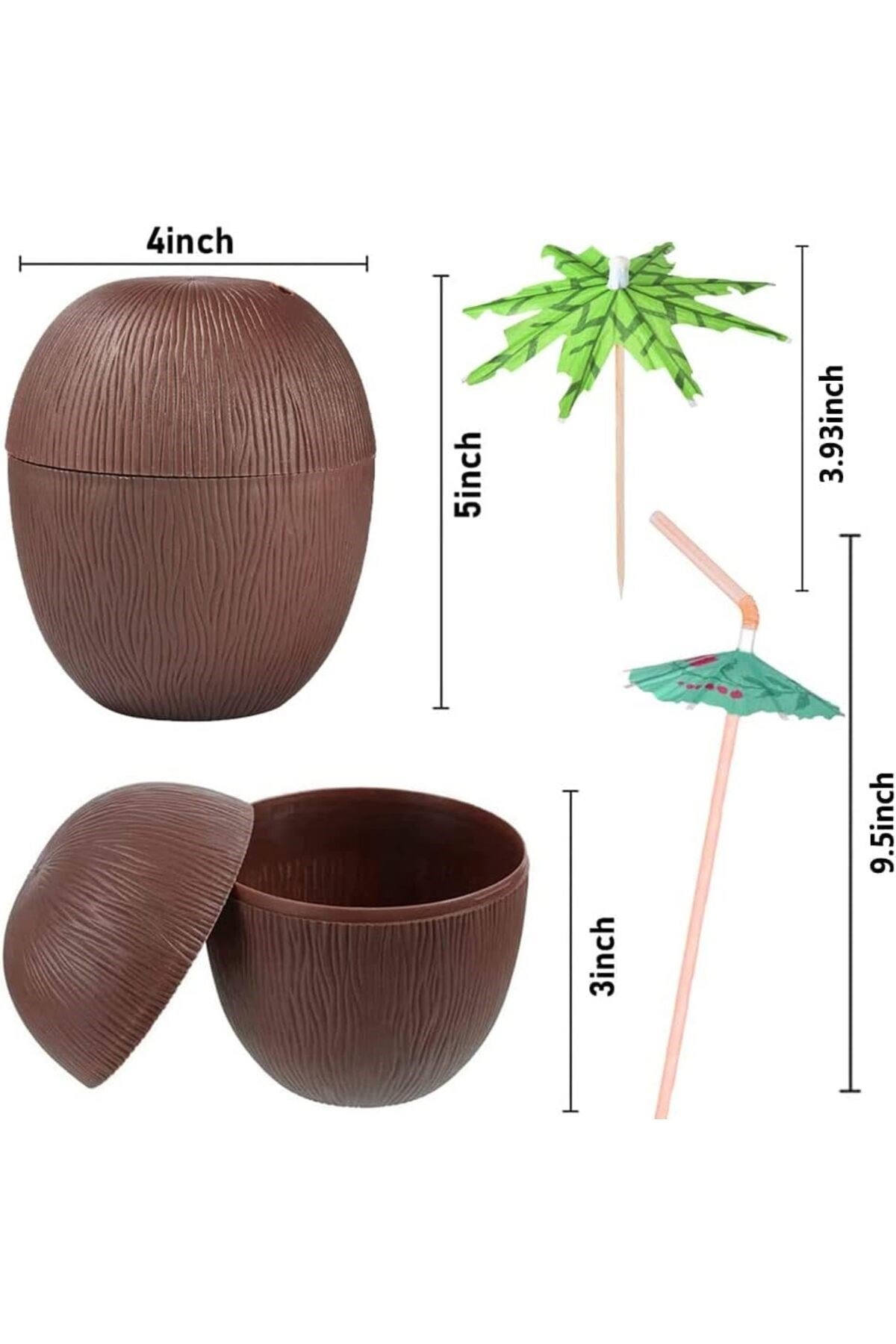 Hindistan Cevizi Hawaii Luau Aloha Pipetli İçecek Kabı Bardak 10x13 cm 1 Adet