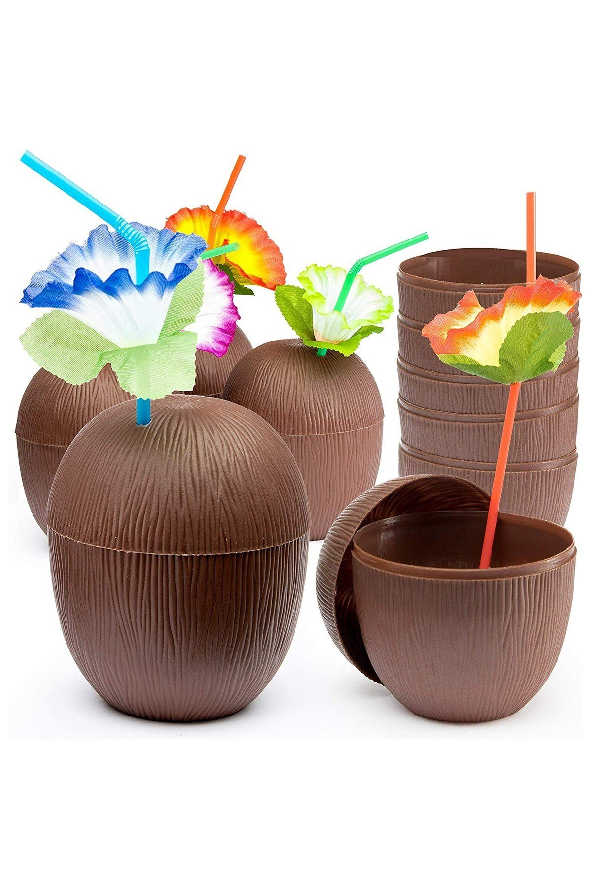 Hindistan Cevizi Hawaii Luau Aloha Pipetli İçecek Kabı Bardak 10x13 cm 1 Adet