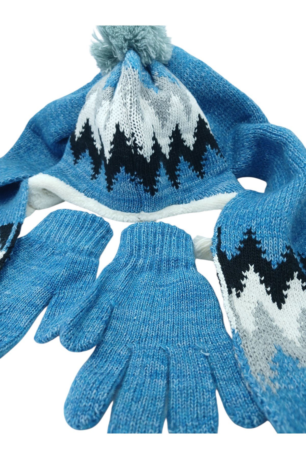 İçi Kürklü 4-8 Yaş Çocuk Bere Eldiven Atkı 3lü Set Kulakçıklı Örgü Polar Kışlık Sıcak