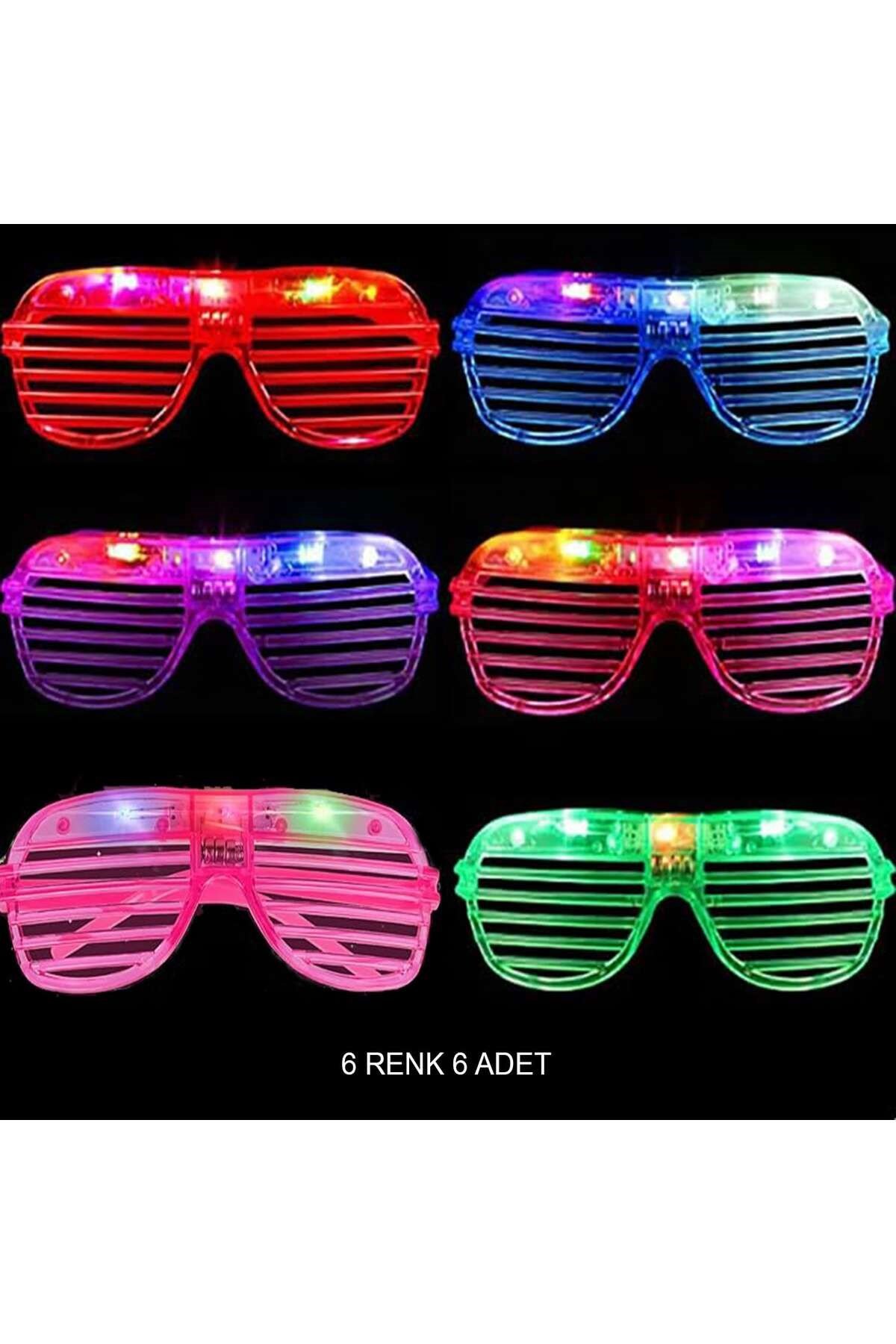 Işıklı Panjur Şeritli Led Parti Gözlüğü 6 Renk 6’lı Set