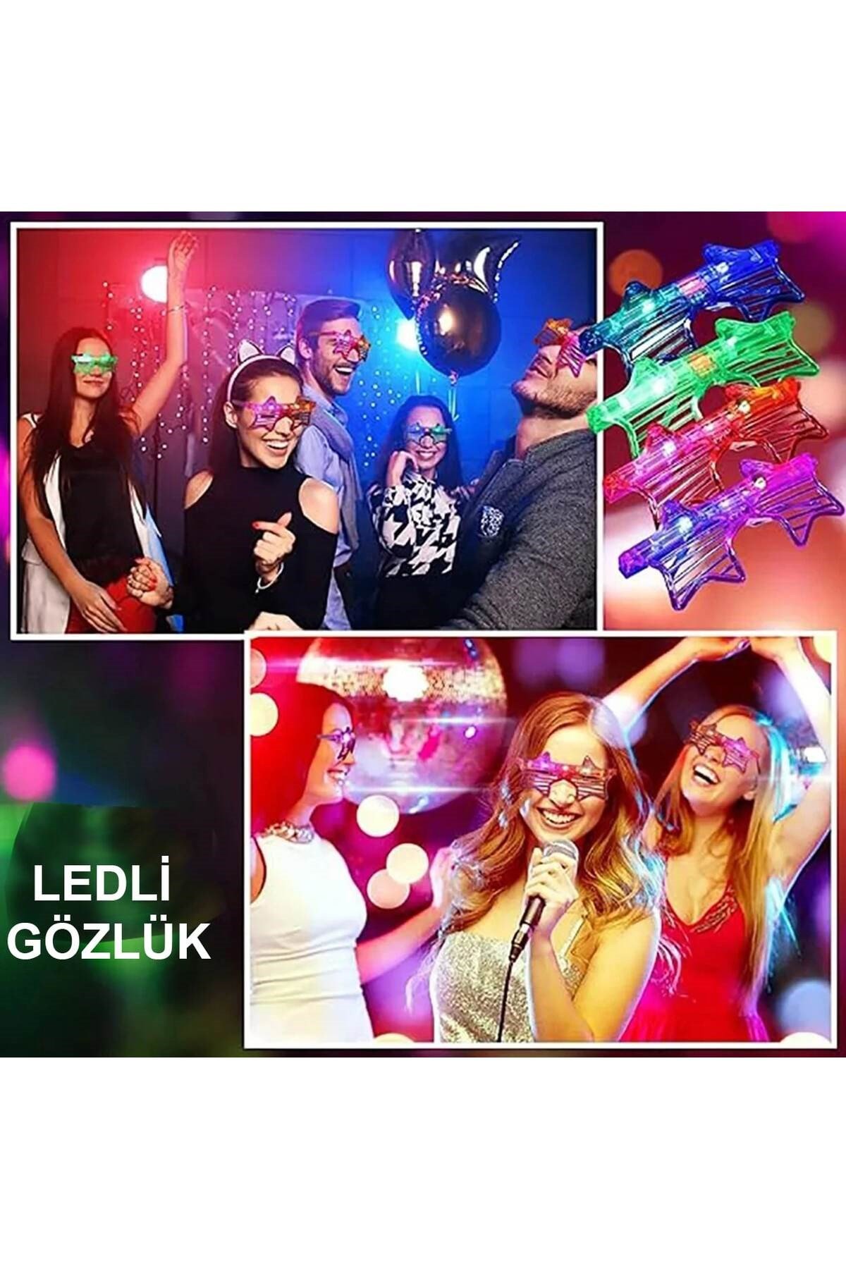 Işıklı Yıldız Gözlük Ledli Parti Gözlüğü 6 Renk 12 Adet