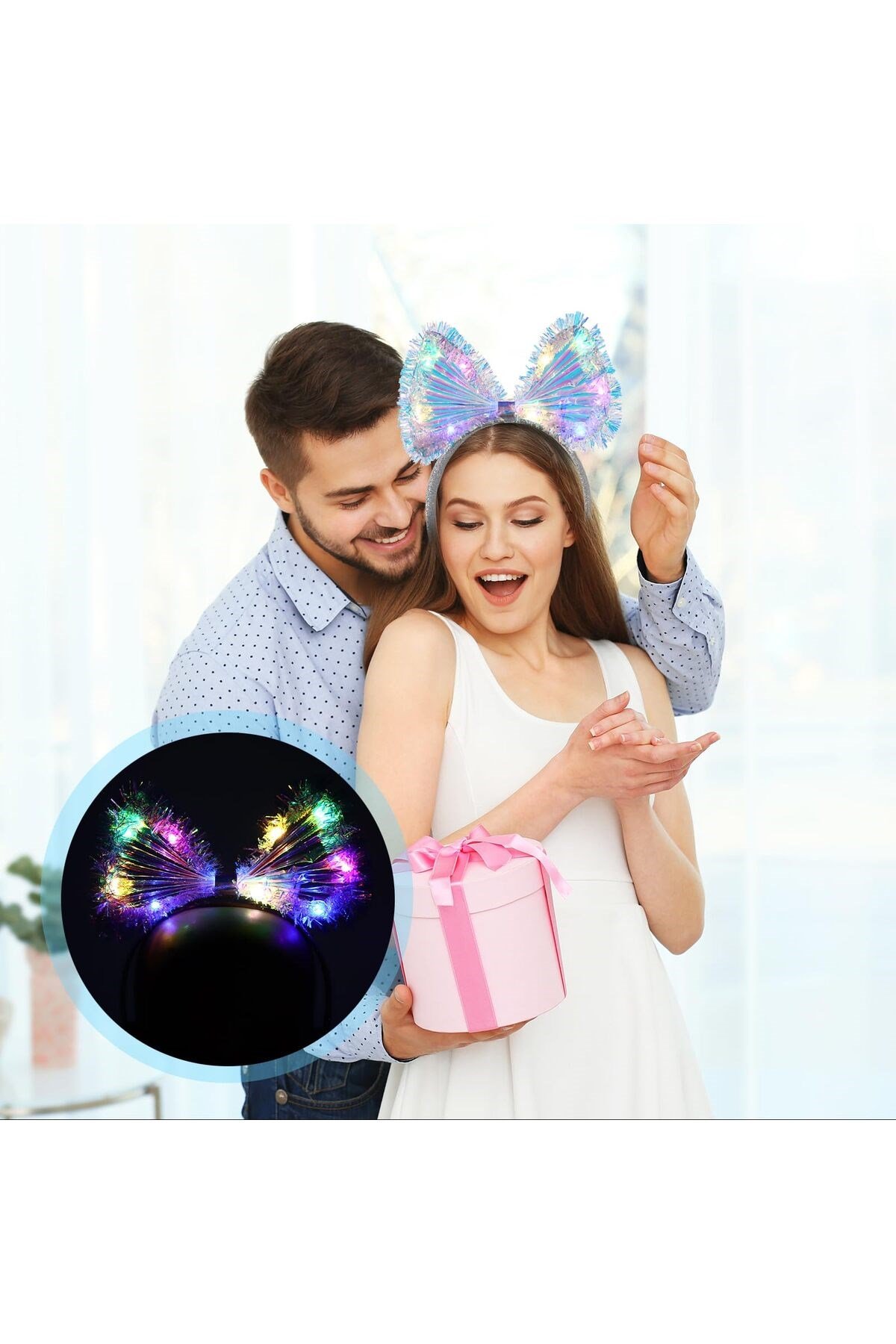 Işıltılı Fiber Fiyonk Gece Tacı Işıklı Ledli Eğlence Tacı 1 Adet 20x21 cm