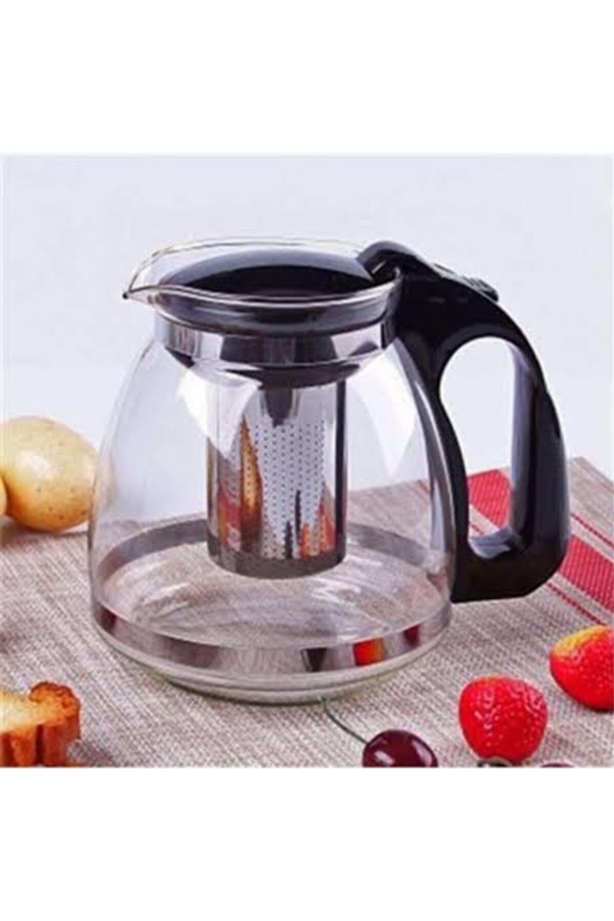 Isıya Dayanıklı Cam Demlik – 1500 ml, Paslanmaz Çelik Süzgeçli