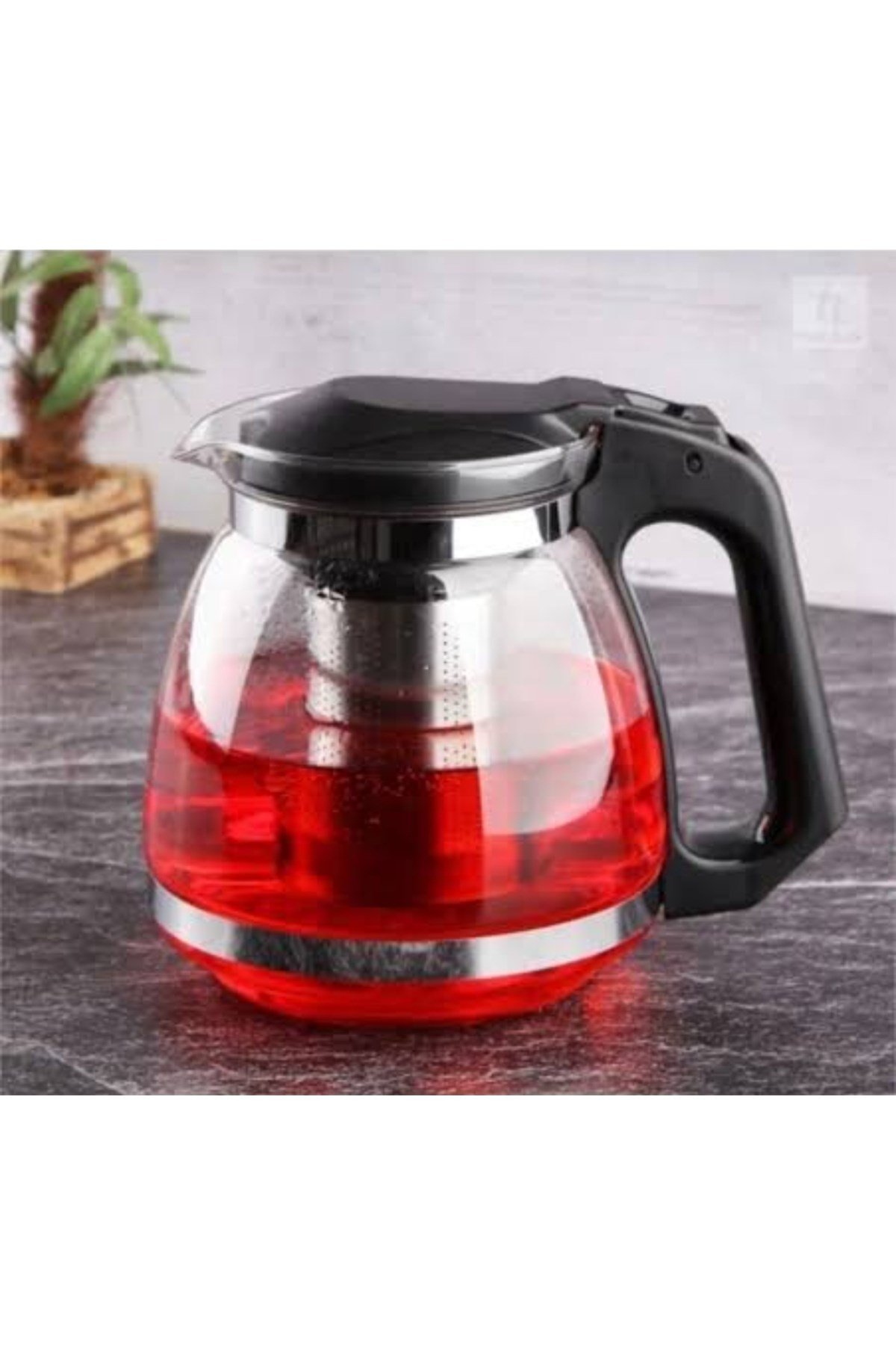 Isıya Dayanıklı Cam Demlik – 1500 ml, Paslanmaz Çelik Süzgeçli