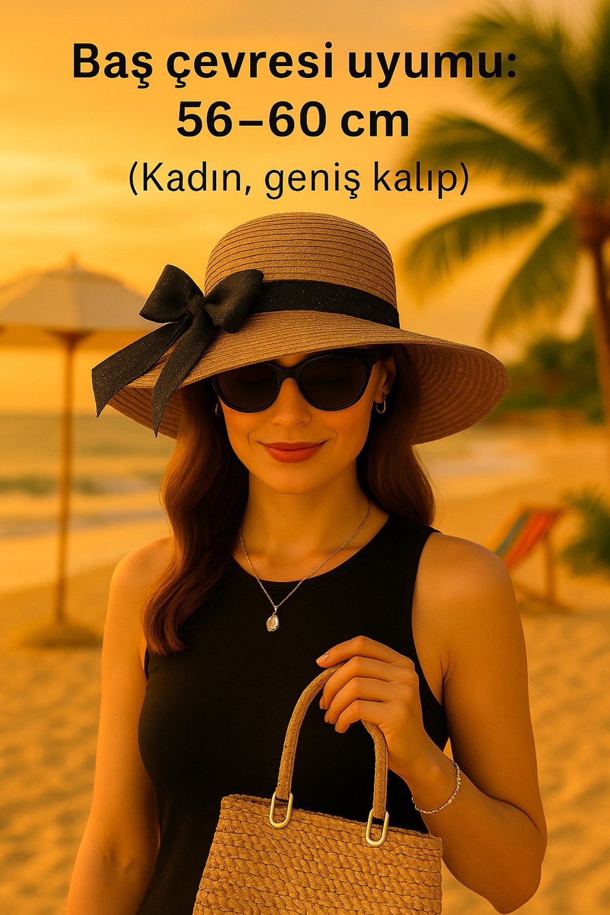Kadın Geniş Kenarlı Şapka 43 Cm Dış Çaplı Yazlık Güneş Şapkası • Açık Tarçın