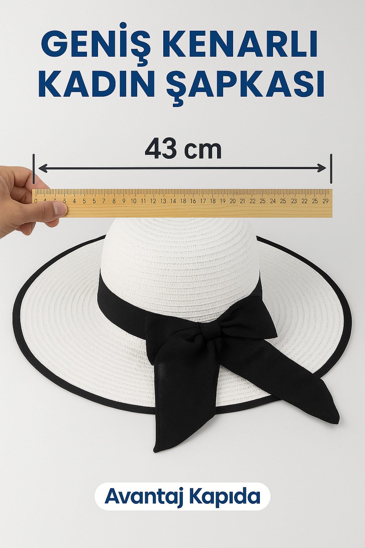 Kadın Yazlık Hasır Güneş Şapkası – Geniş Siperlikli – 43 Cm Dıştan Dışa Ölçü – Uv Koruma Krem