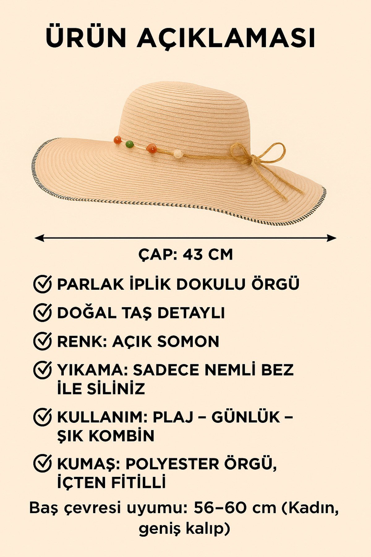 Kadın Yazlık Hasır Şapka - Geniş Kenarlı UV Koruyucu, Kurdele Detaylı