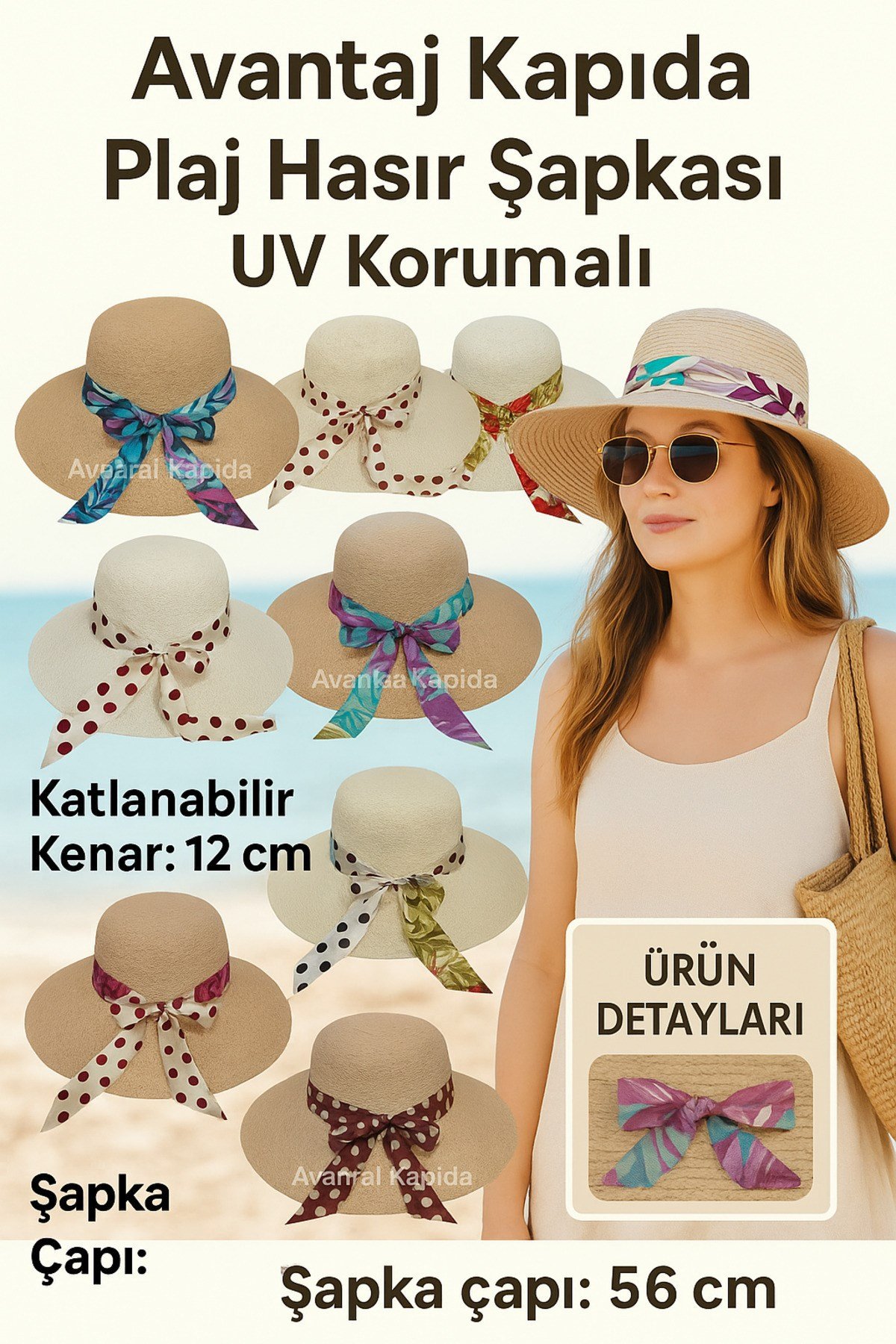 Kadın Yazlık Hasır Şapka - Geniş Kenarlı UV Koruyucu, Kurdele Detaylı