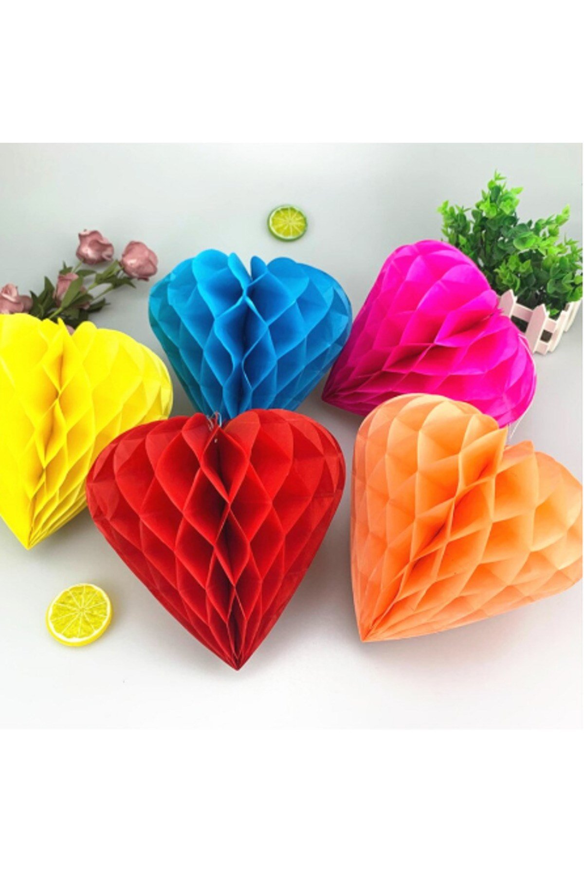 Kalp Şekilli Kağıt Fener 25 cm 4 Adet